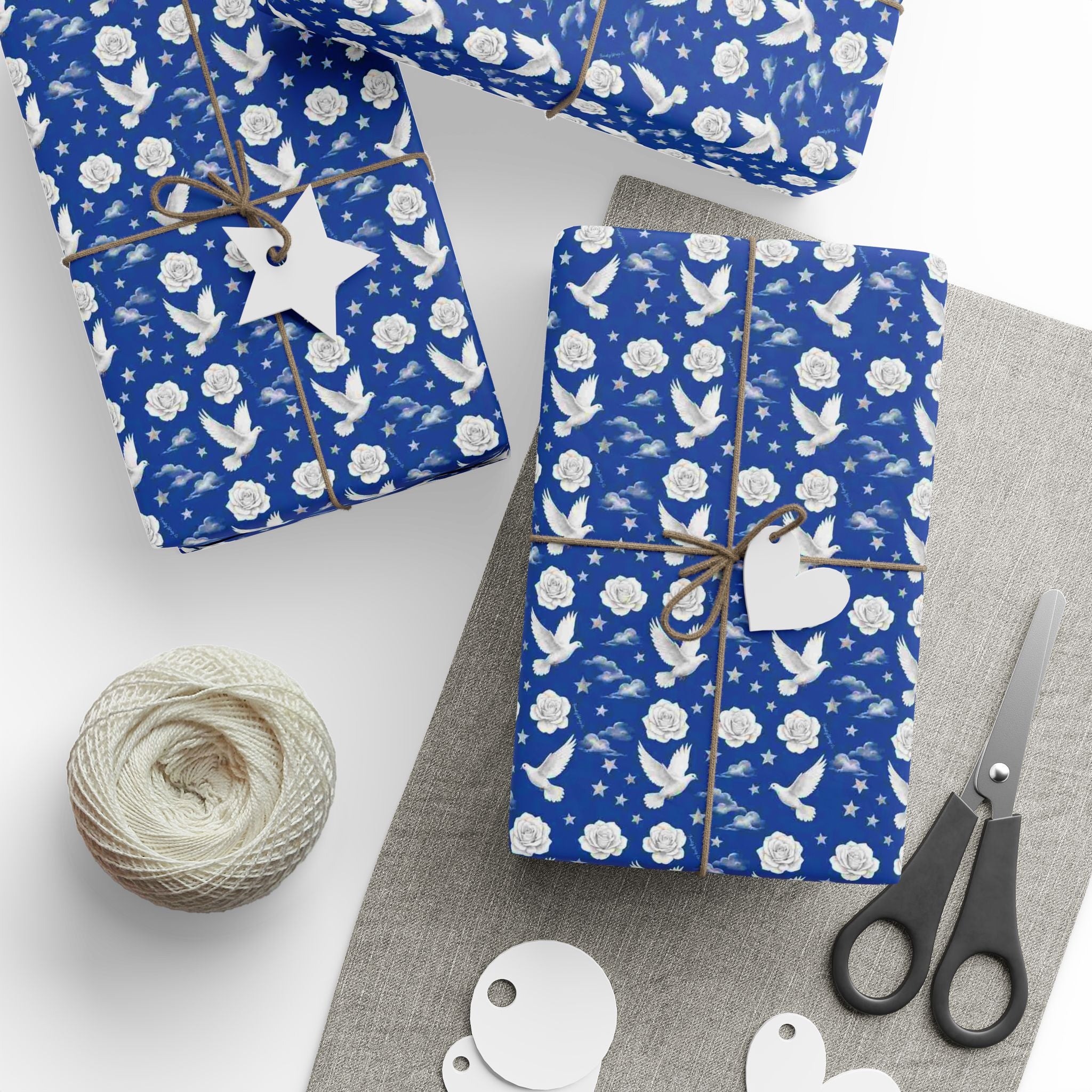 Royal Blue & White Celestial Botanical Gift Wrap — Family Wrap Co.