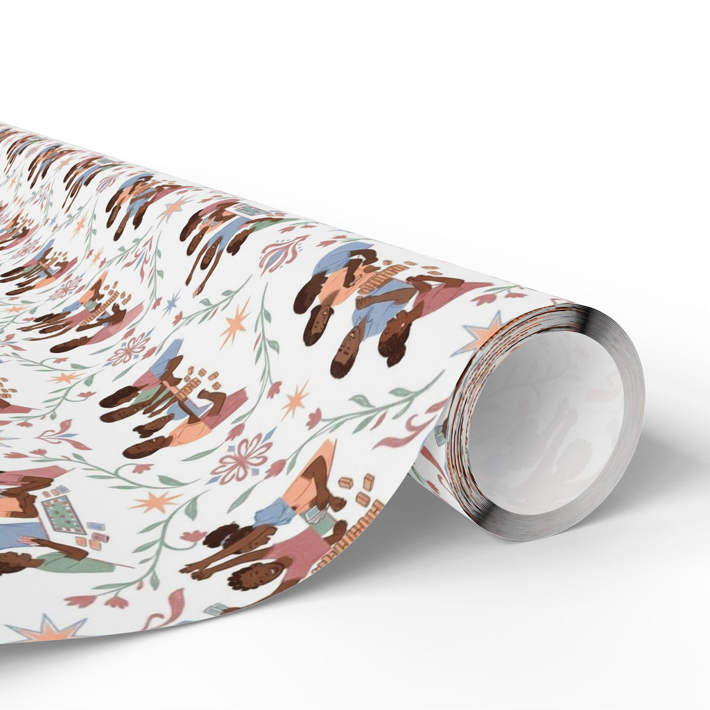 Family Game Night — Dusty Rose & Powder Blue Wrapping Paper — Family Wrap Co.