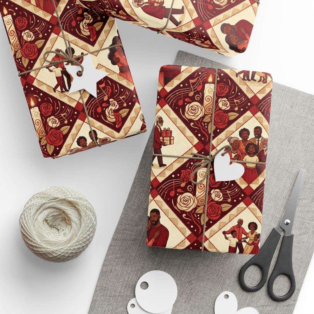 Crimson & Cream Celebration Quilt Wrapping Paper — Family Wrap Co.