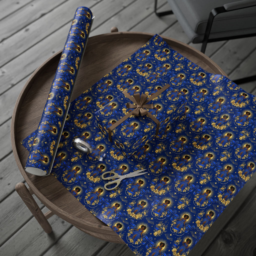 Blue & Gold Radiant Wisdom Wrapping Paper — Family Wrap Co.