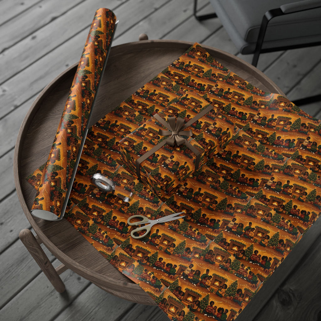 Cozy Family Christmas Gathering Pattern — African American Gift Wrap by Family Wrap Co.
