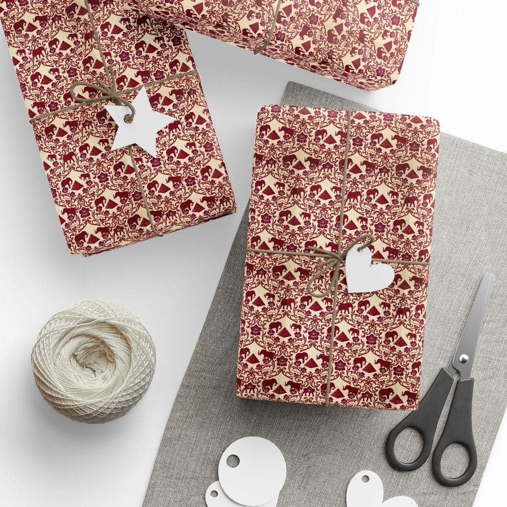 Crimson & Cream Elephant Reign -- Heritage in Bloom — African American Gift Wrap by Family Wrap Co.