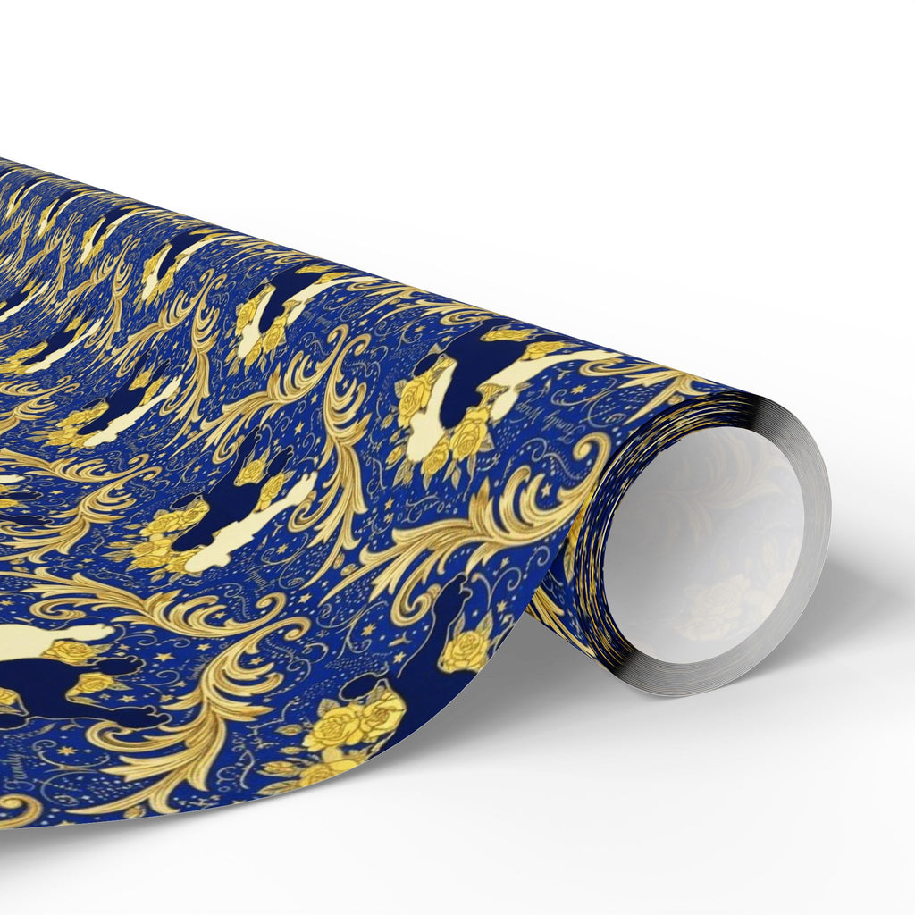 Blue & Gold Filigree Pattern — African American Gift Wrap by Family Wrap Co.
