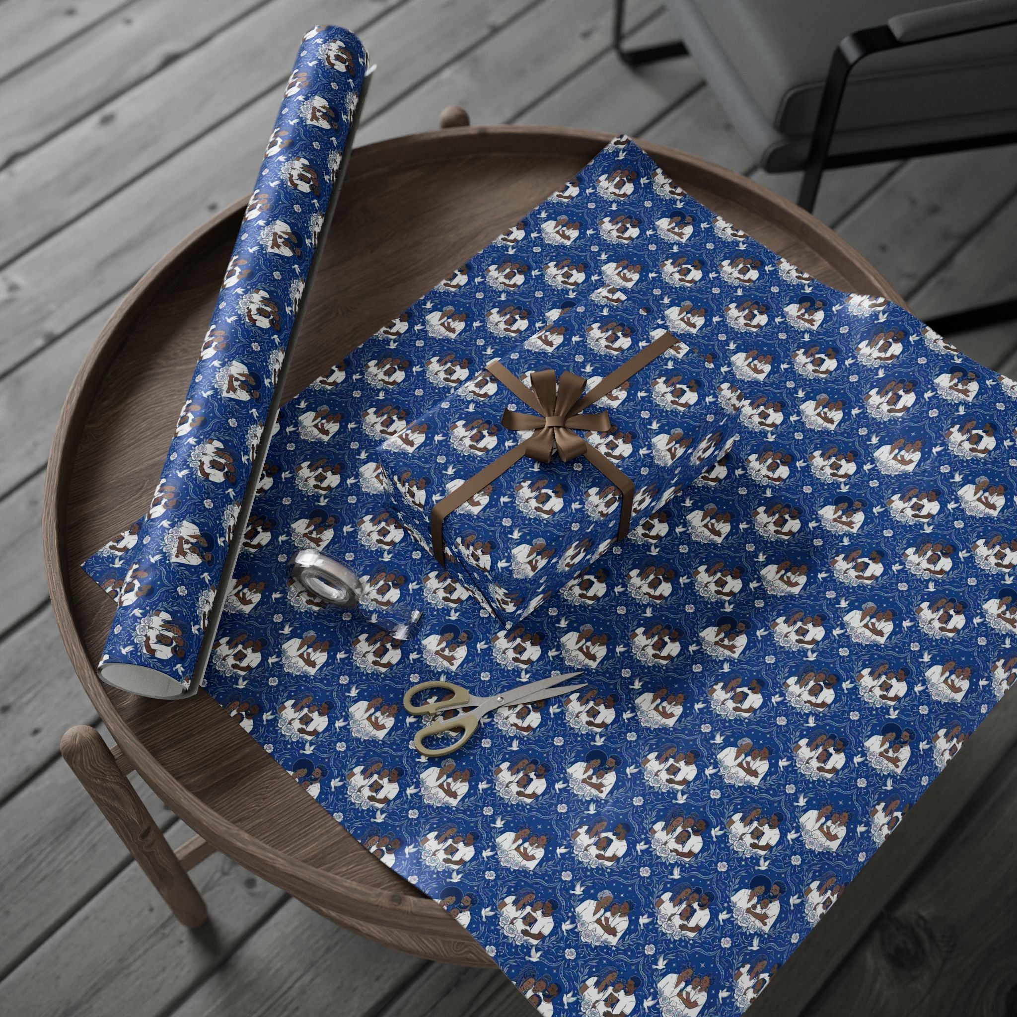 Star Rise Families of Light — Royal Blue & Silver Celestial Wrapping Paper — Family Wrap Co.
