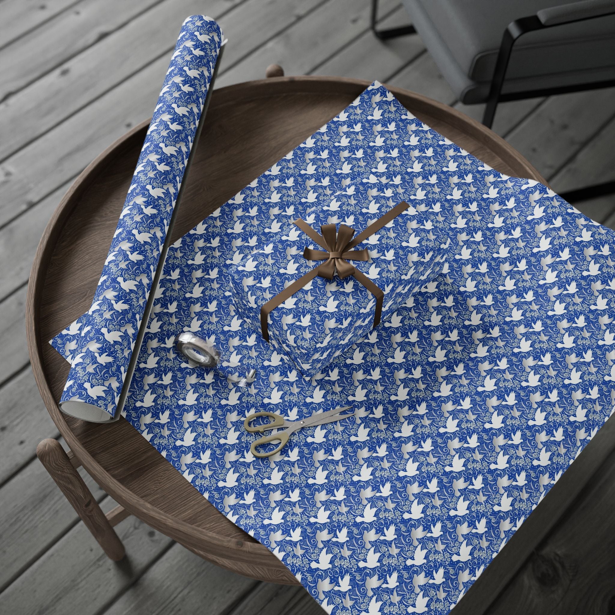 Royal Blue & White Dove Pattern — African American Gift Wrap by Family Wrap Co.