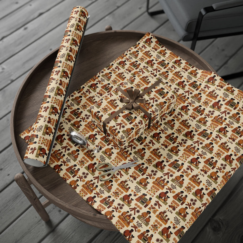 Holiday Baking Together — Burnt Sienna Warmth Wrapping Paper — Family Wrap Co.