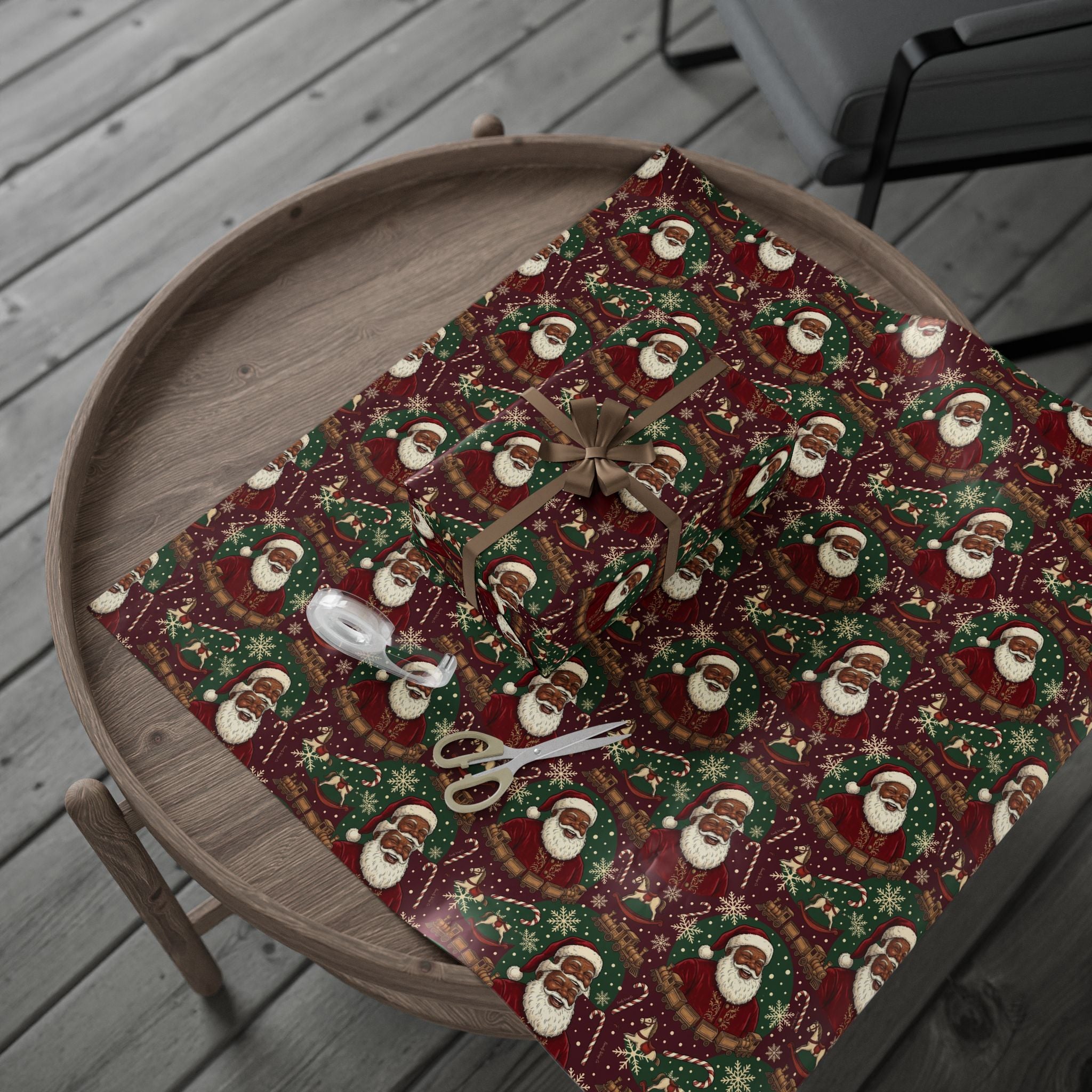 Jolly Black Santa Workshop Pattern — African American Gift Wrap by Family Wrap Co.
