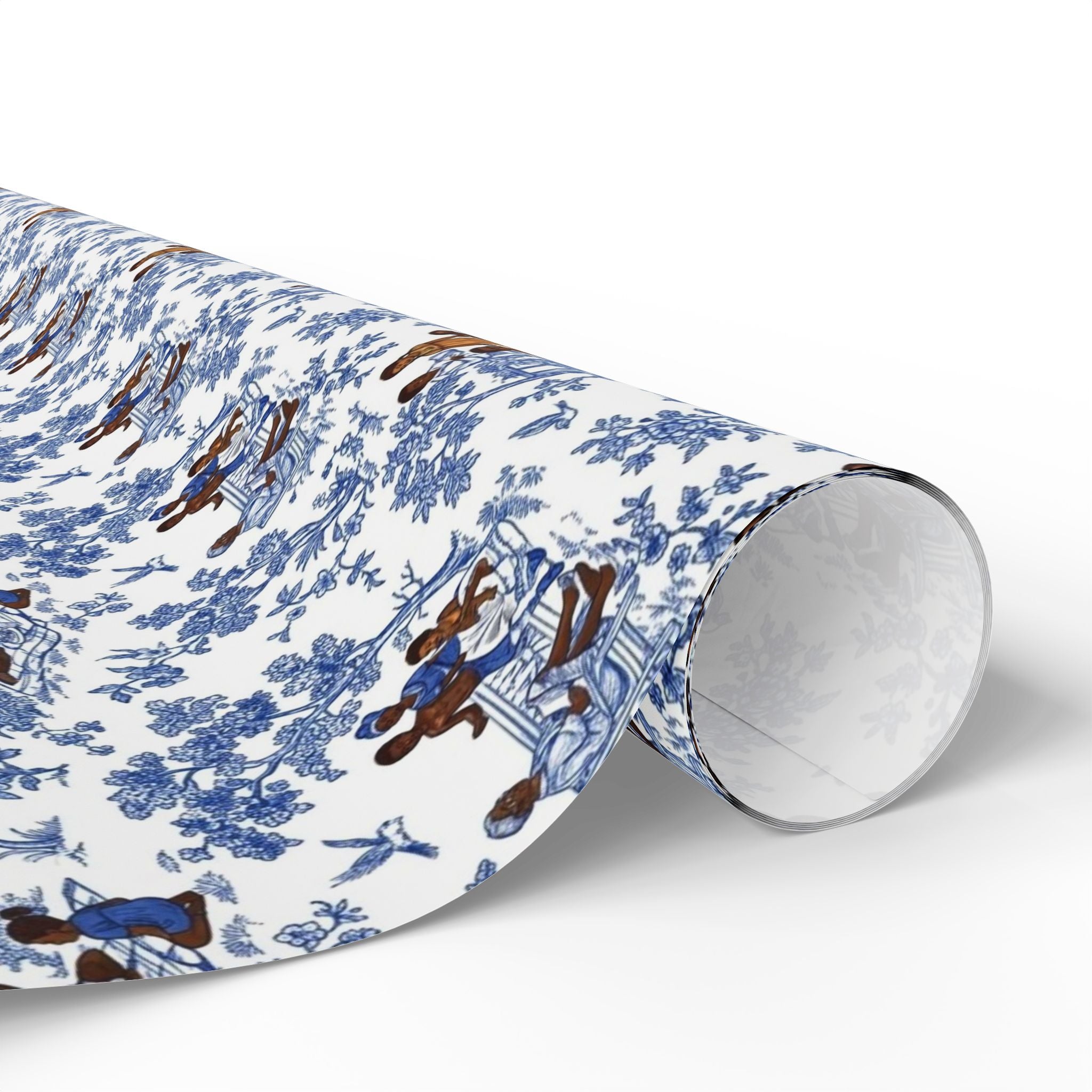 Royal Blue & White Toile Heritage Wrapping Paper — Family Wrap Co.
