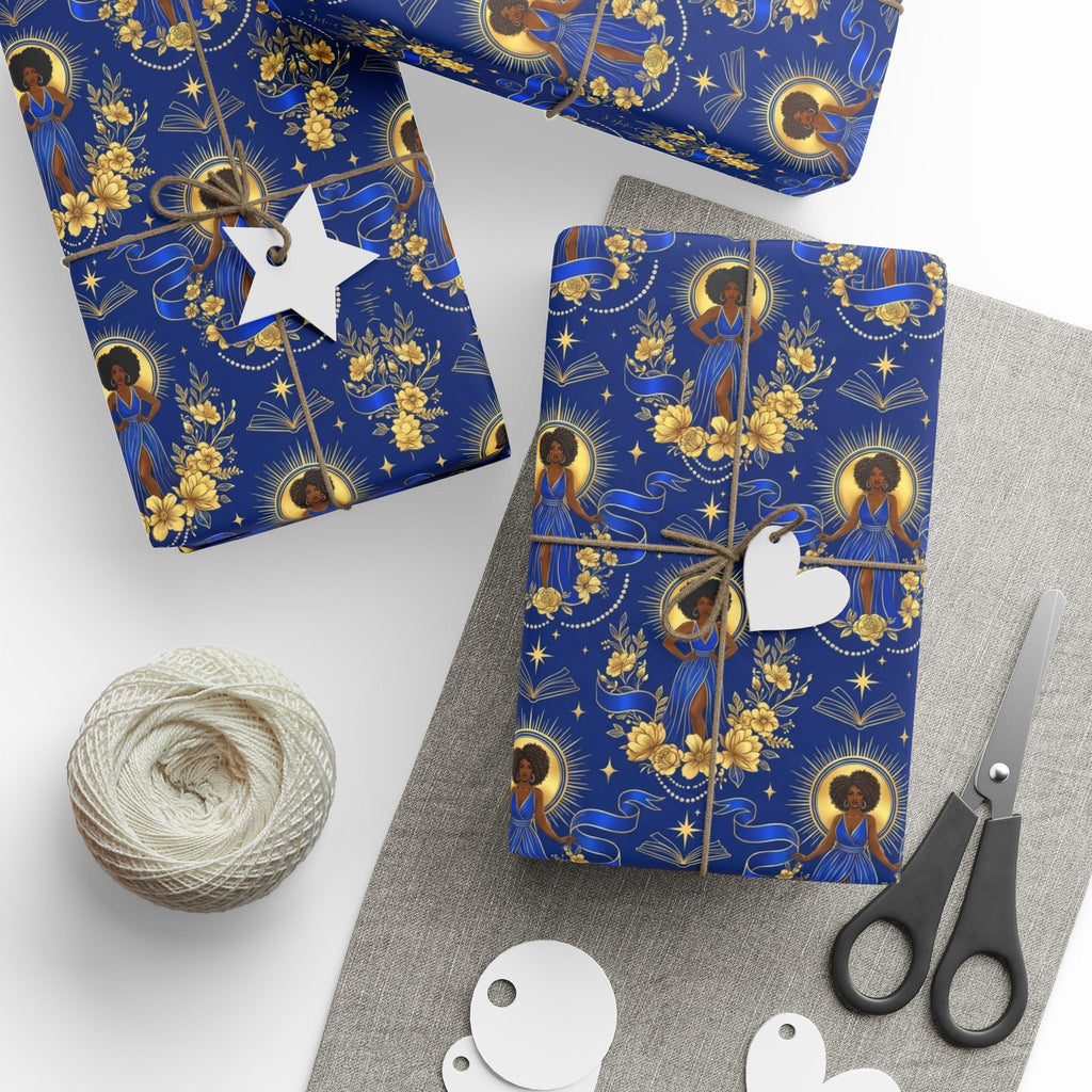 Blue & Gold Radiant Wisdom Wrapping Paper — Family Wrap Co.