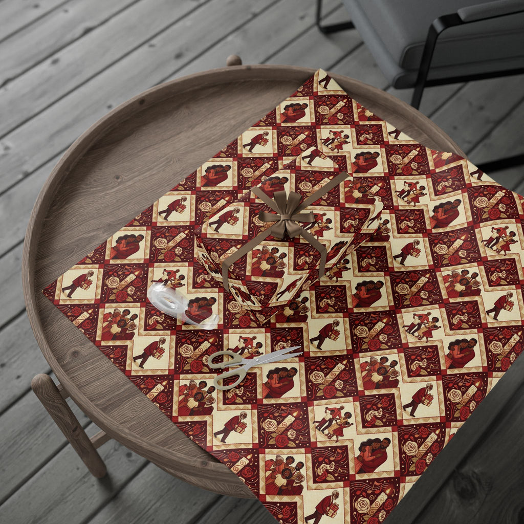 Crimson & Cream Celebration Quilt Wrapping Paper — Family Wrap Co.