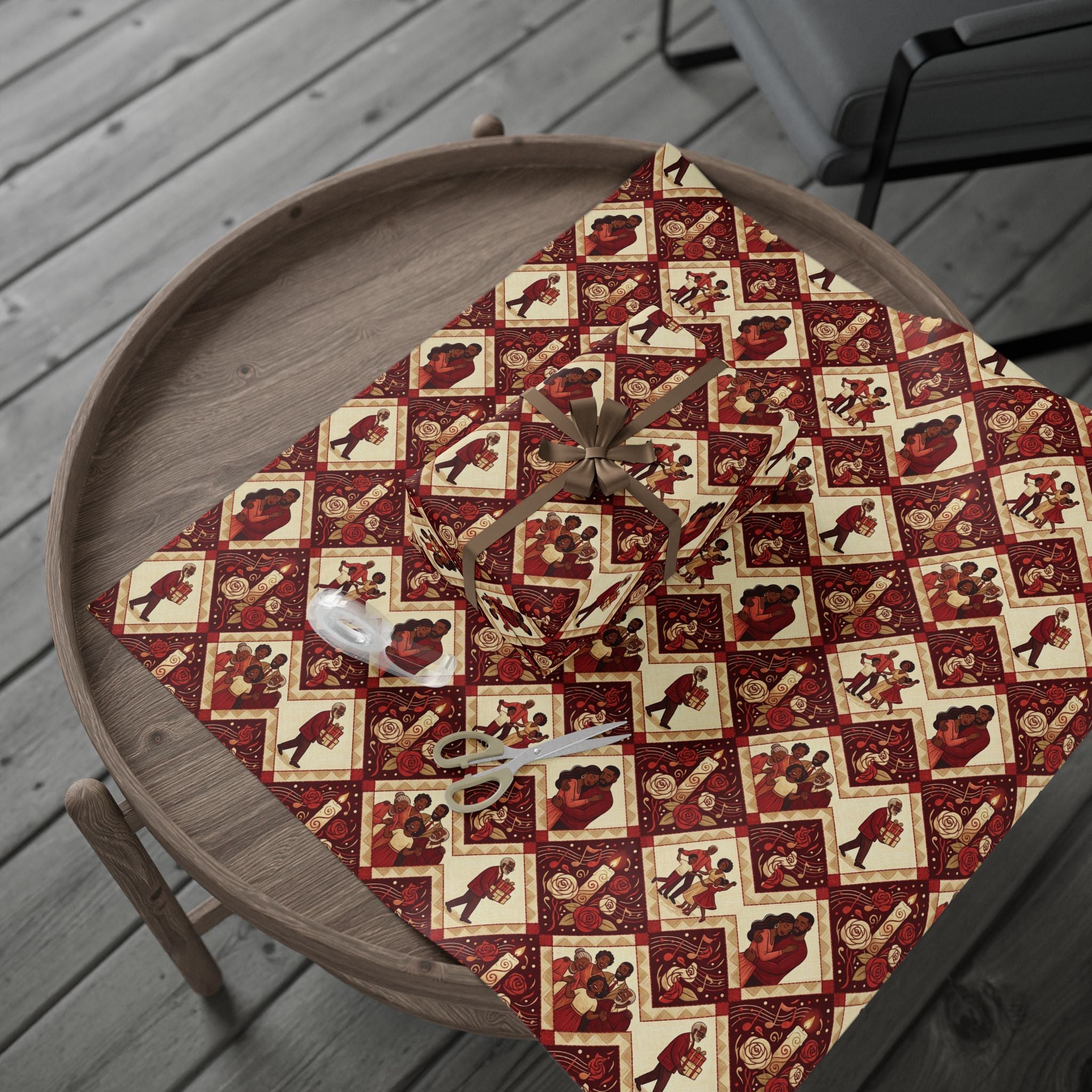 Crimson & Cream Celebration Quilt Wrapping Paper — Family Wrap Co.