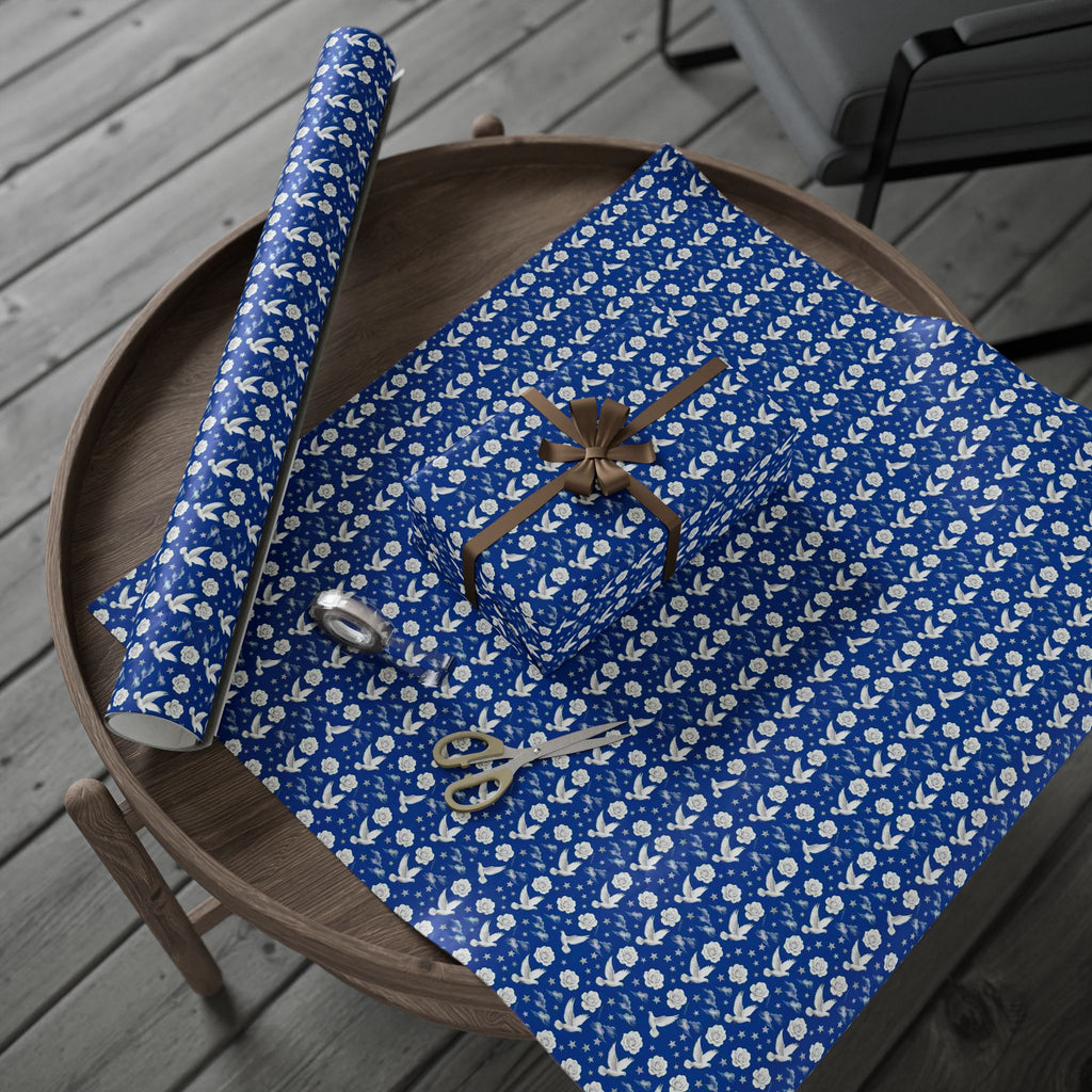 Royal Blue & White Celestial Botanical Gift Wrap — Family Wrap Co.