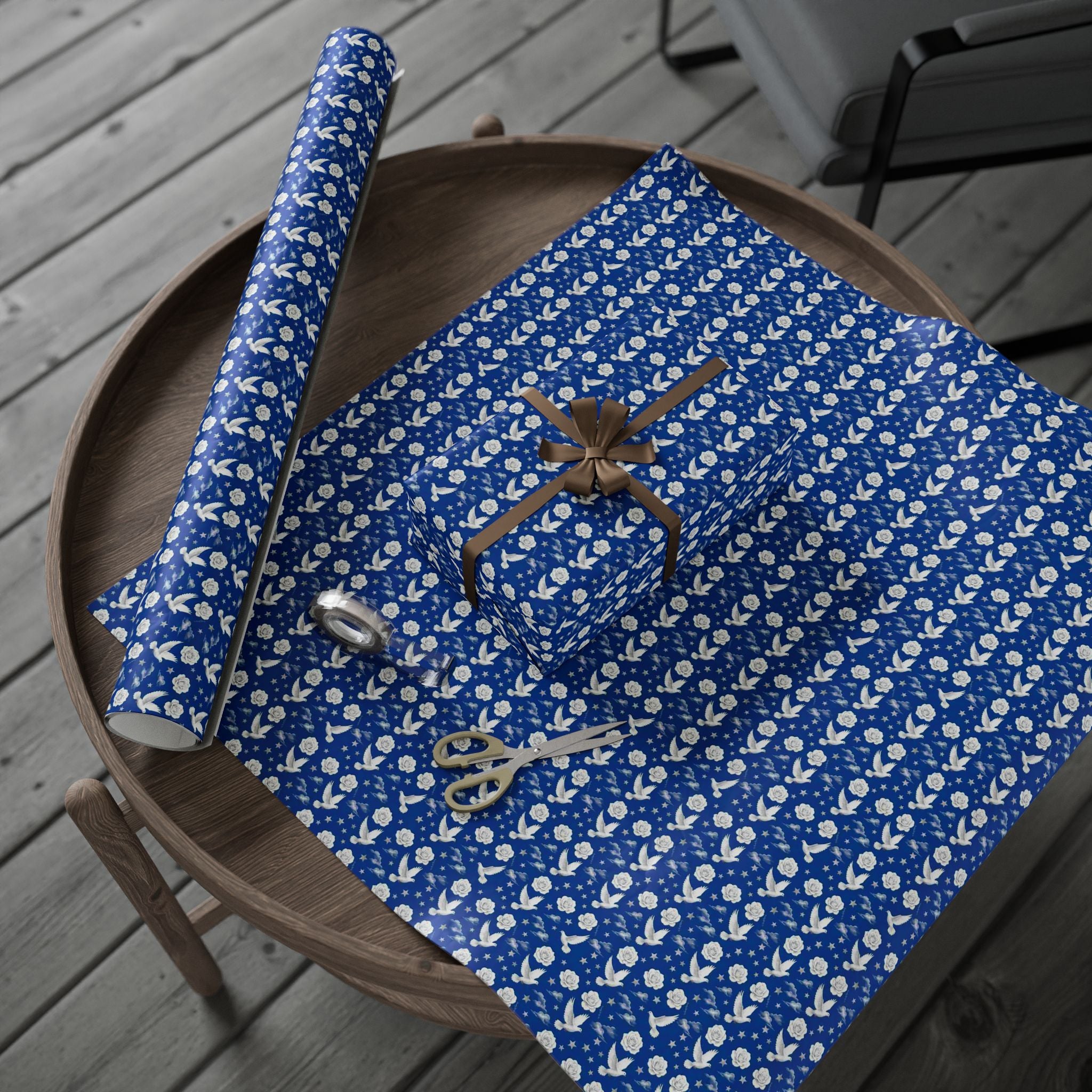 Royal Blue & White Celestial Botanical Gift Wrap — Family Wrap Co.
