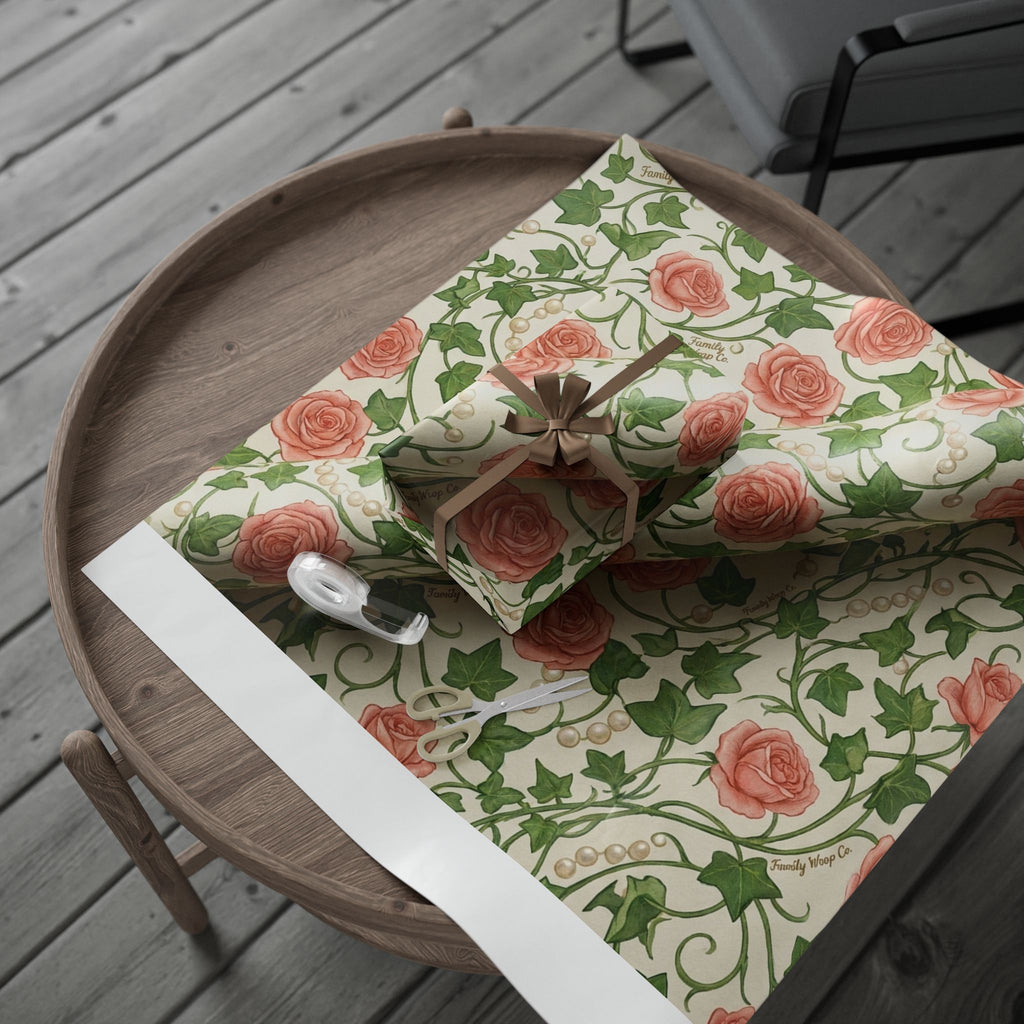 Pink & Green Rose Lattice -- Garden of Pearls — African American Gift Wrap by Family Wrap Co.