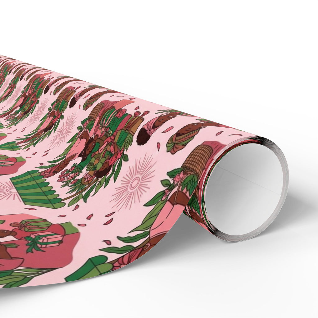 Pink & Green Joyful Market Day Wrapping Paper — Family Wrap Co.