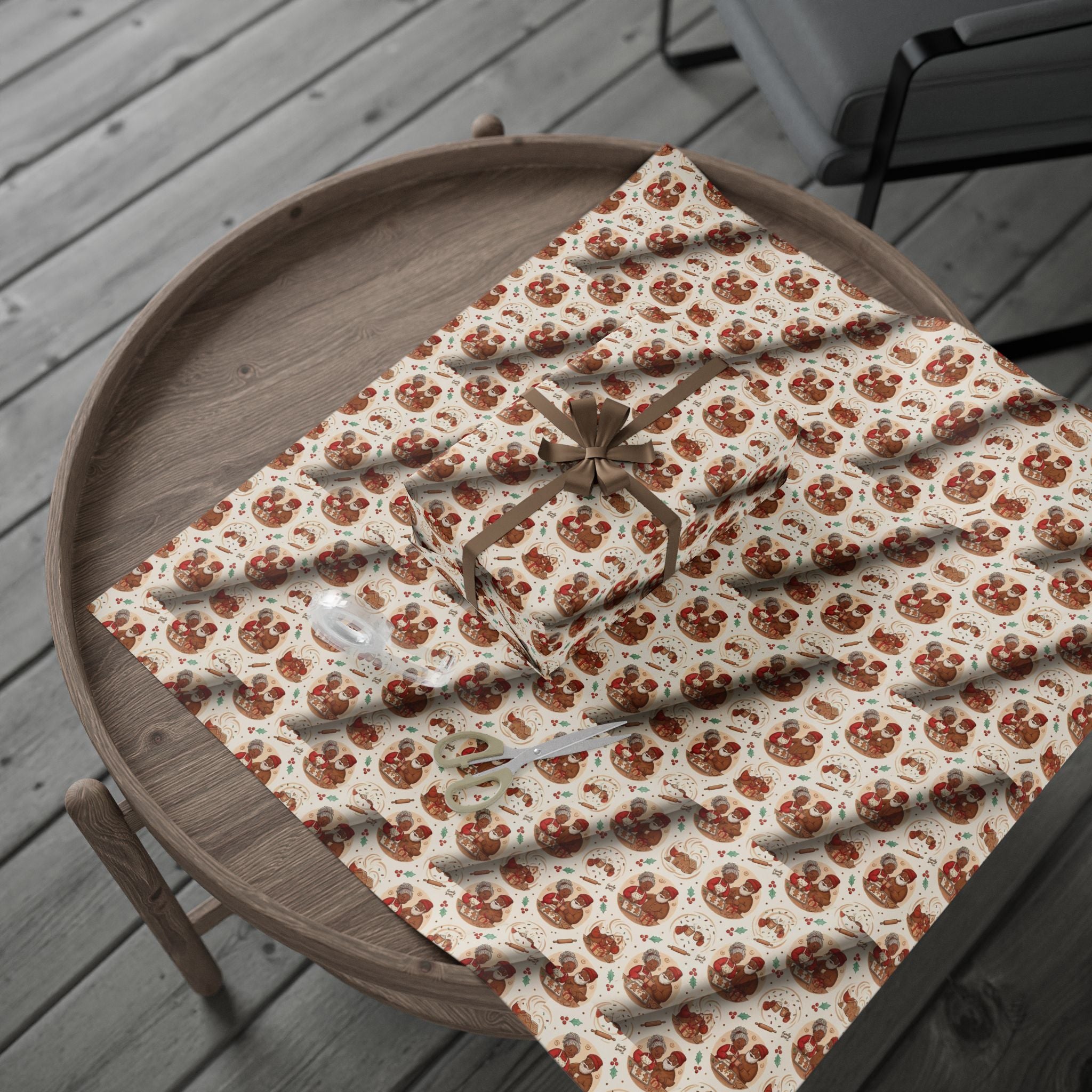Mr. and Mrs. Claus Sweet Treats Pattern — African American Gift Wrap by Family Wrap Co.