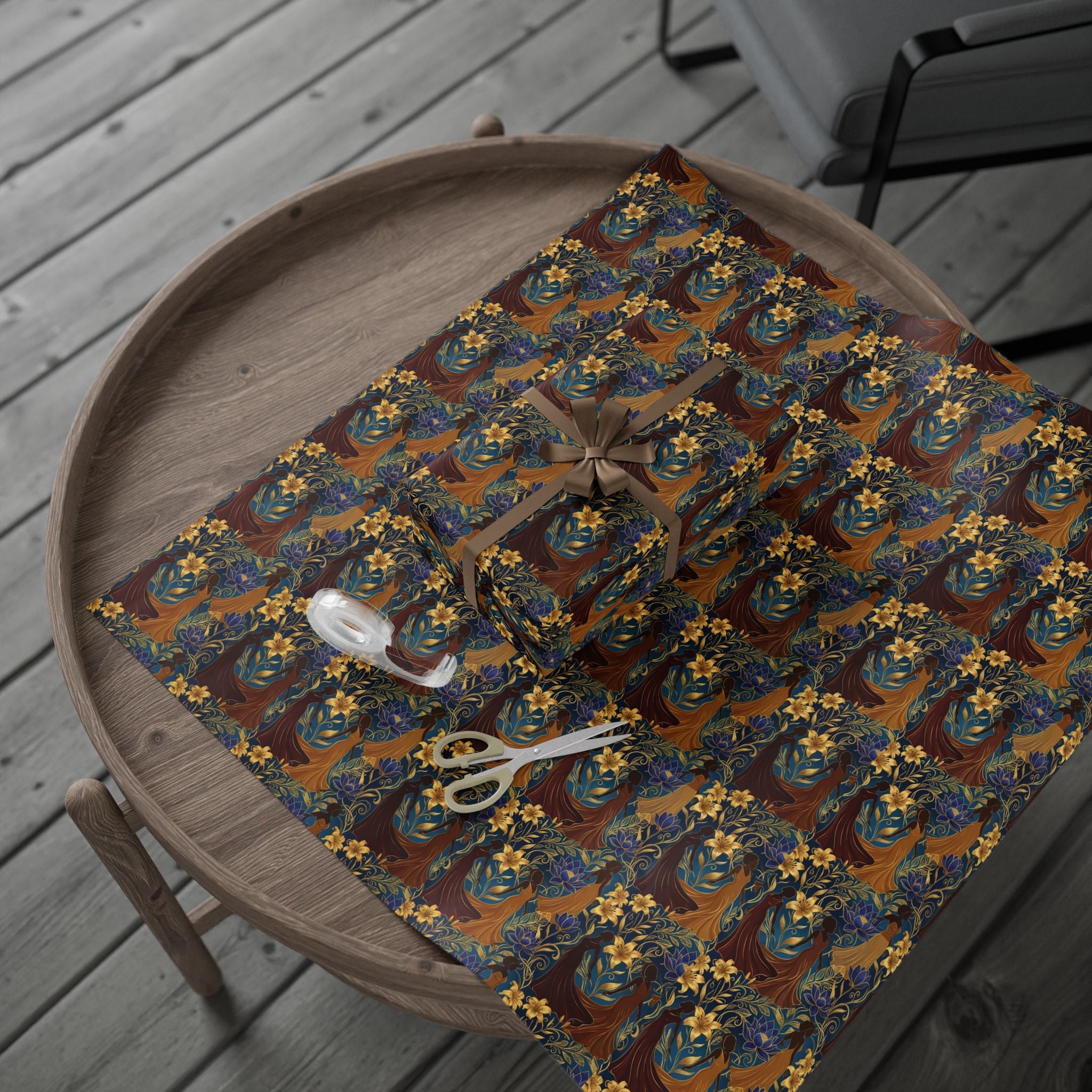 Blue Gold Botanical Luxe Wrapping Paper — Family Wrap Co.