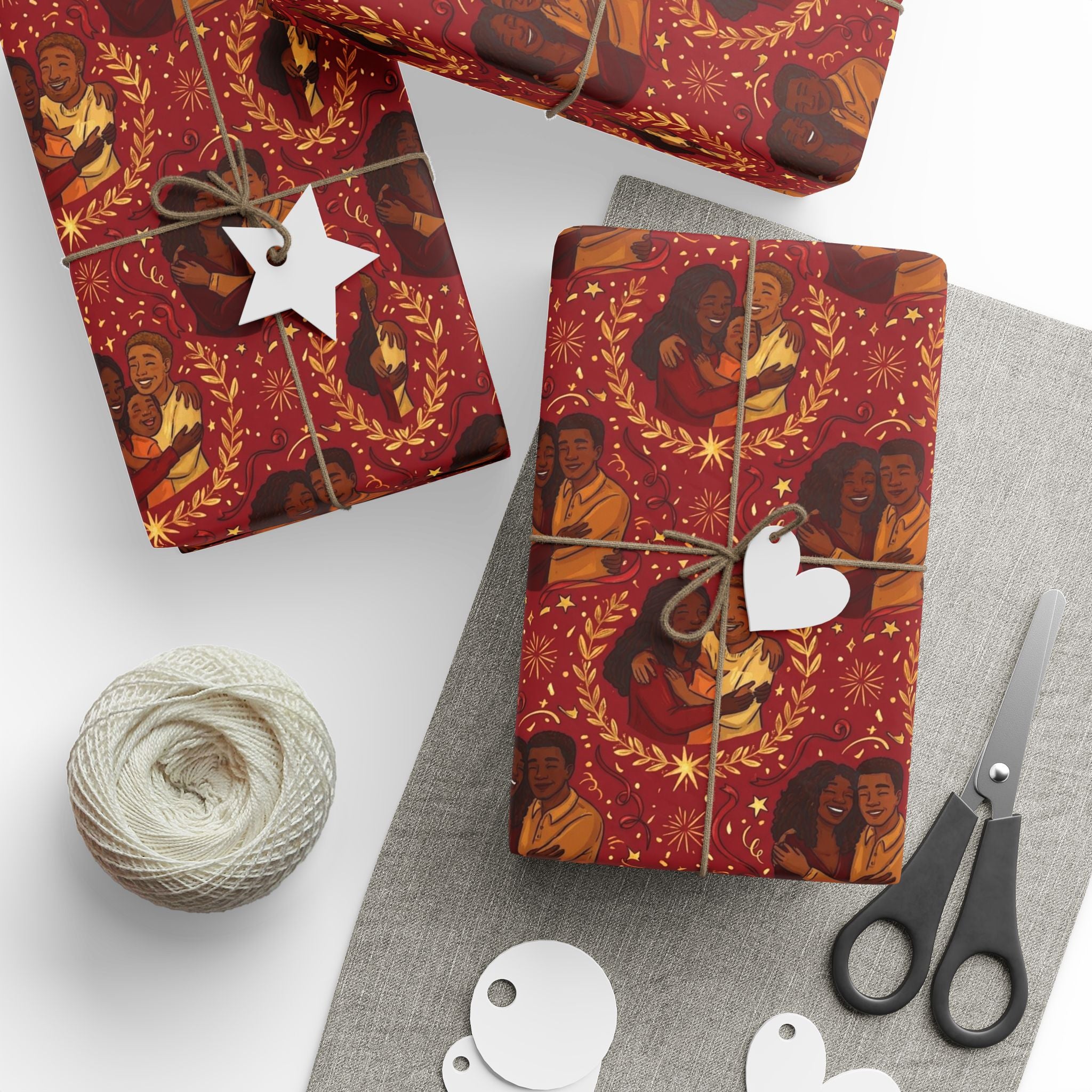 Crimson & Gold Festive Families Wrapping Paper — Family Wrap Co.
