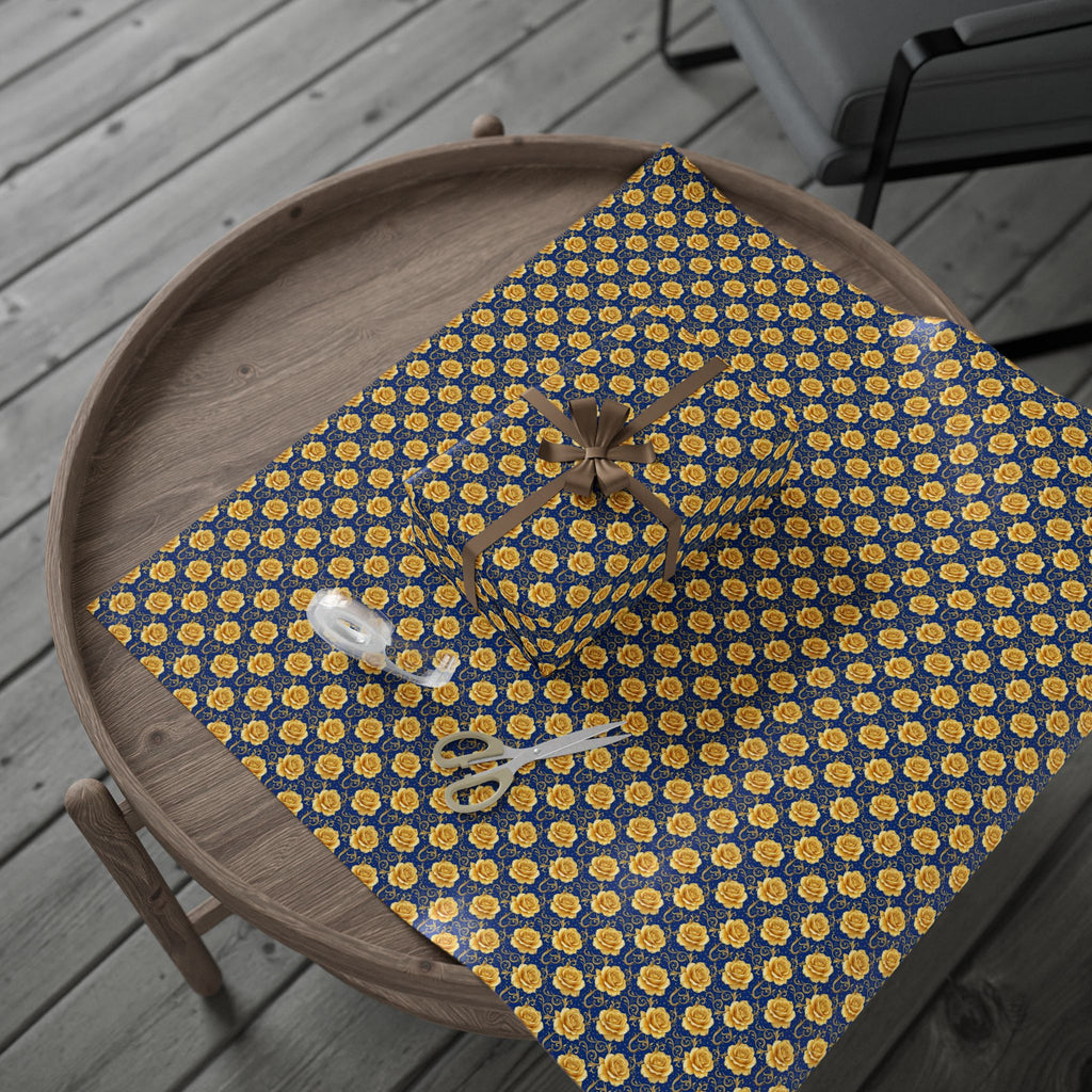 Yellow Tea Rose & Gold Filigree Pattern — African American Gift Wrap by Family Wrap Co.