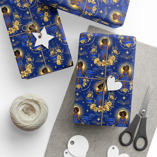 Blue & Gold Radiant Wisdom Wrapping Paper — Family Wrap Co.