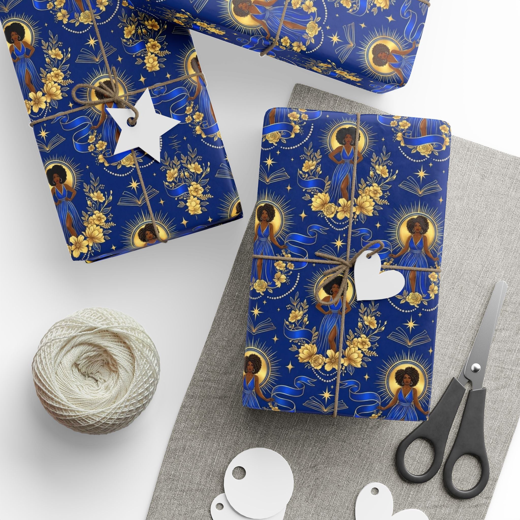 Blue & Gold Radiant Wisdom Wrapping Paper — Family Wrap Co.