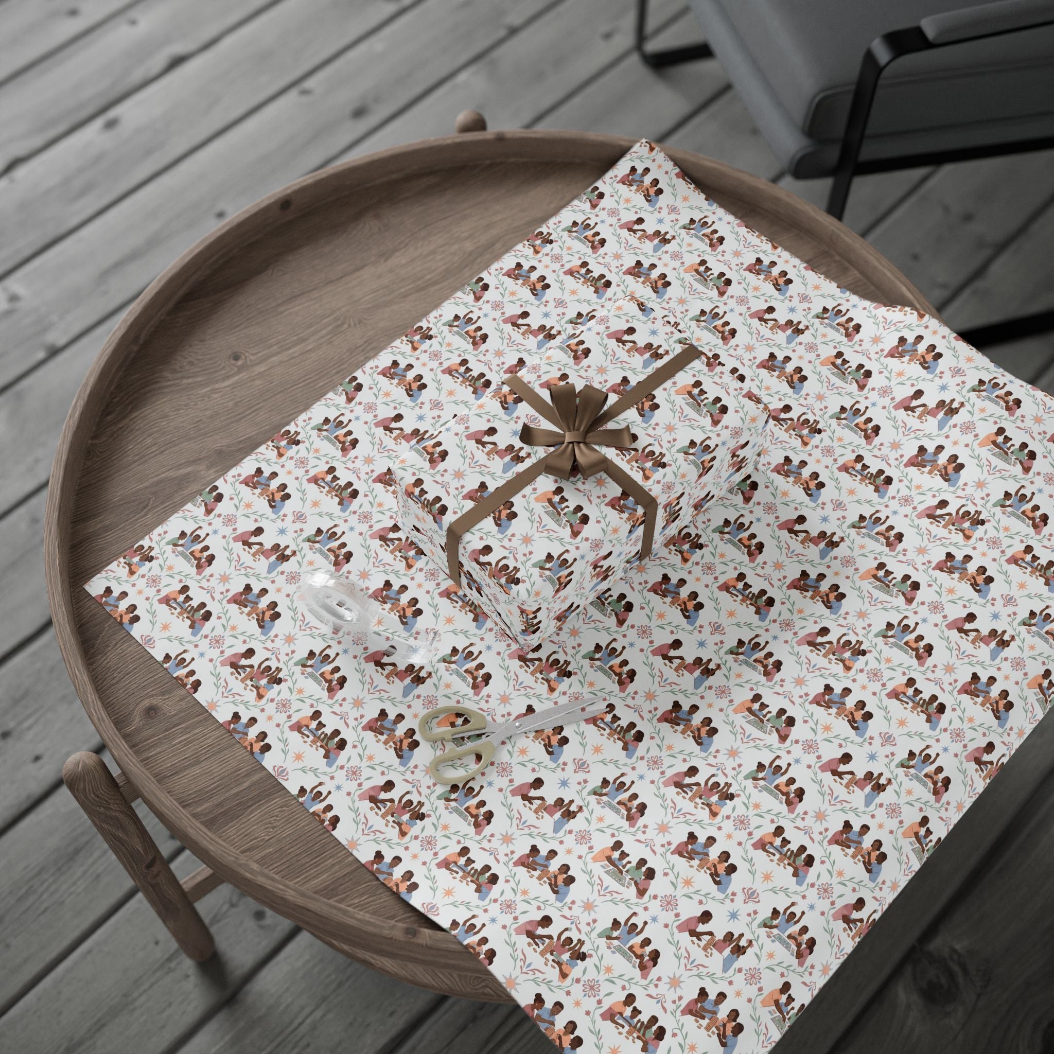 Family Game Night — Dusty Rose & Powder Blue Wrapping Paper — Family Wrap Co.