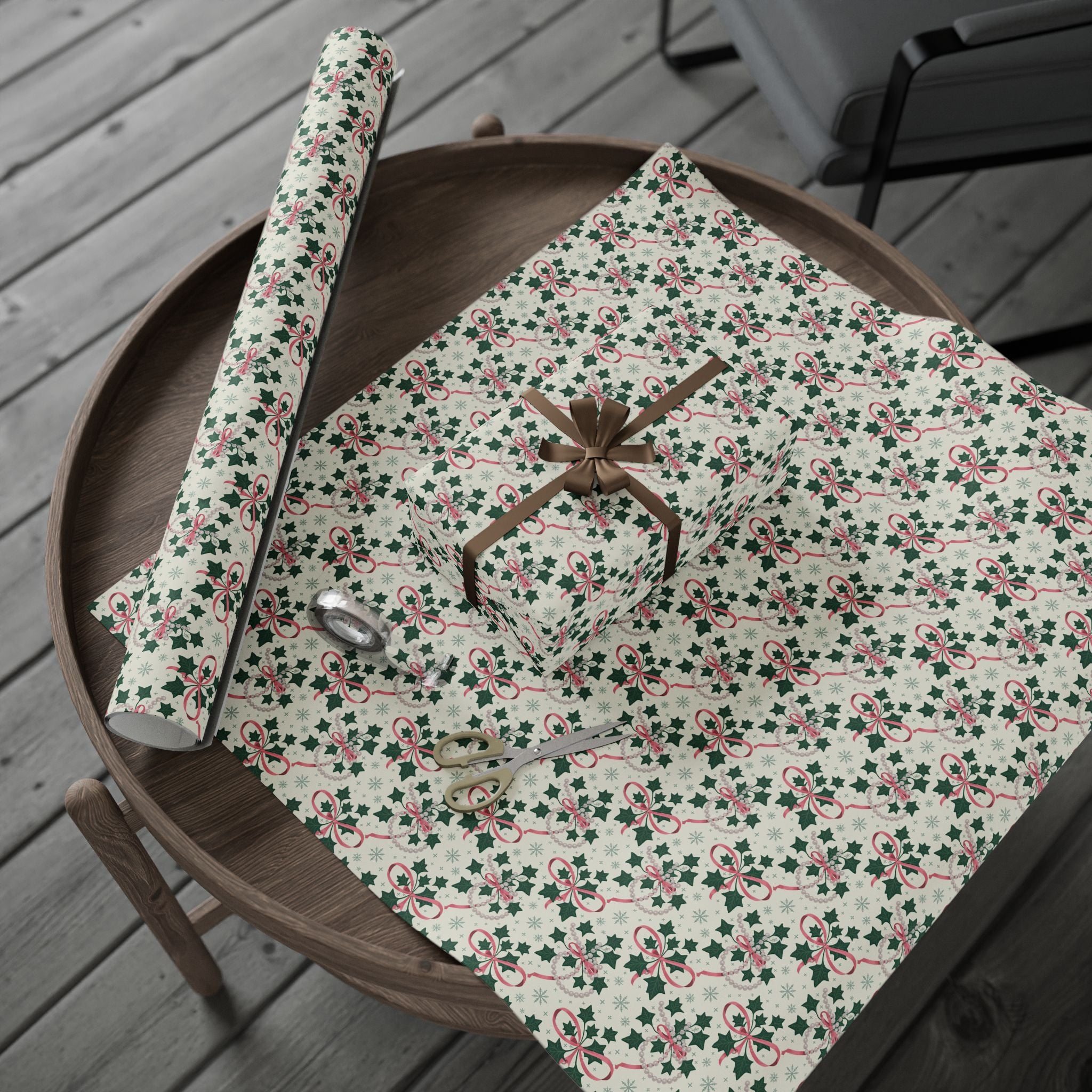 Mr. & Mrs. Claus Sweet Treats Pink & Green Holiday Wrapping Paper — Family Wrap Co.