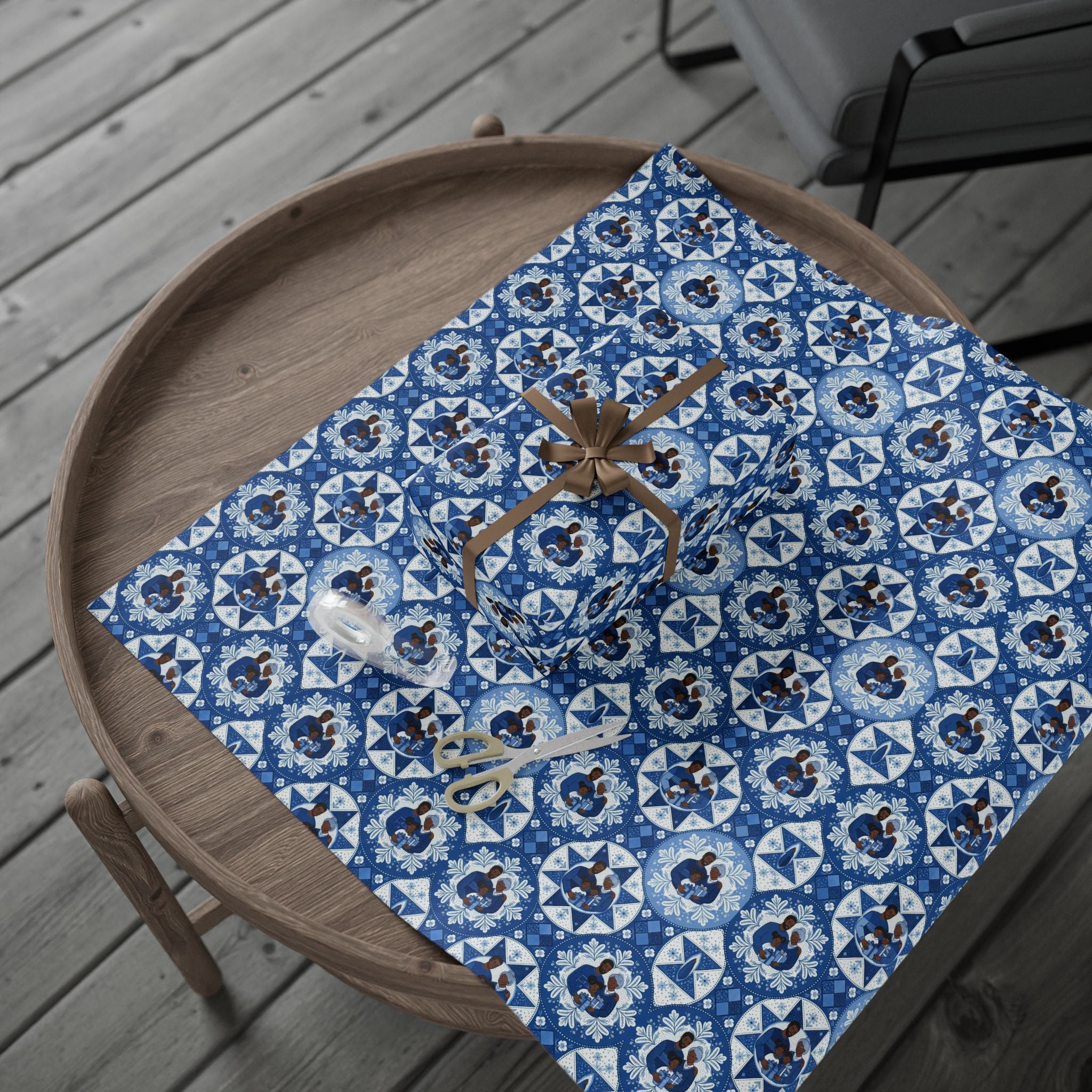 Royal Blue & White Snowflake Quilt Wrapping Paper — Family Wrap Co.