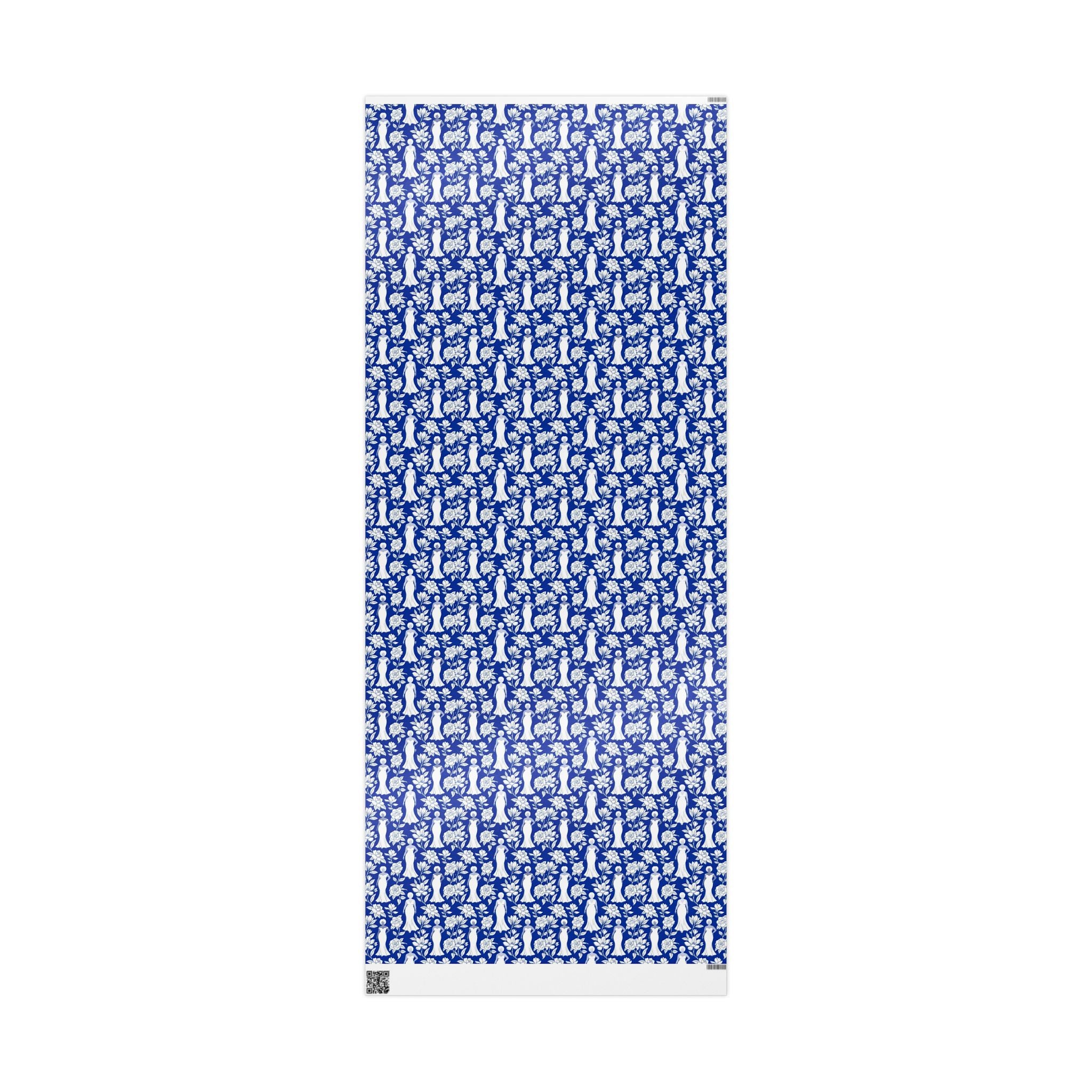 Royal Blue & White Floral Silhouettes Wrapping Paper — Family Wrap Co.