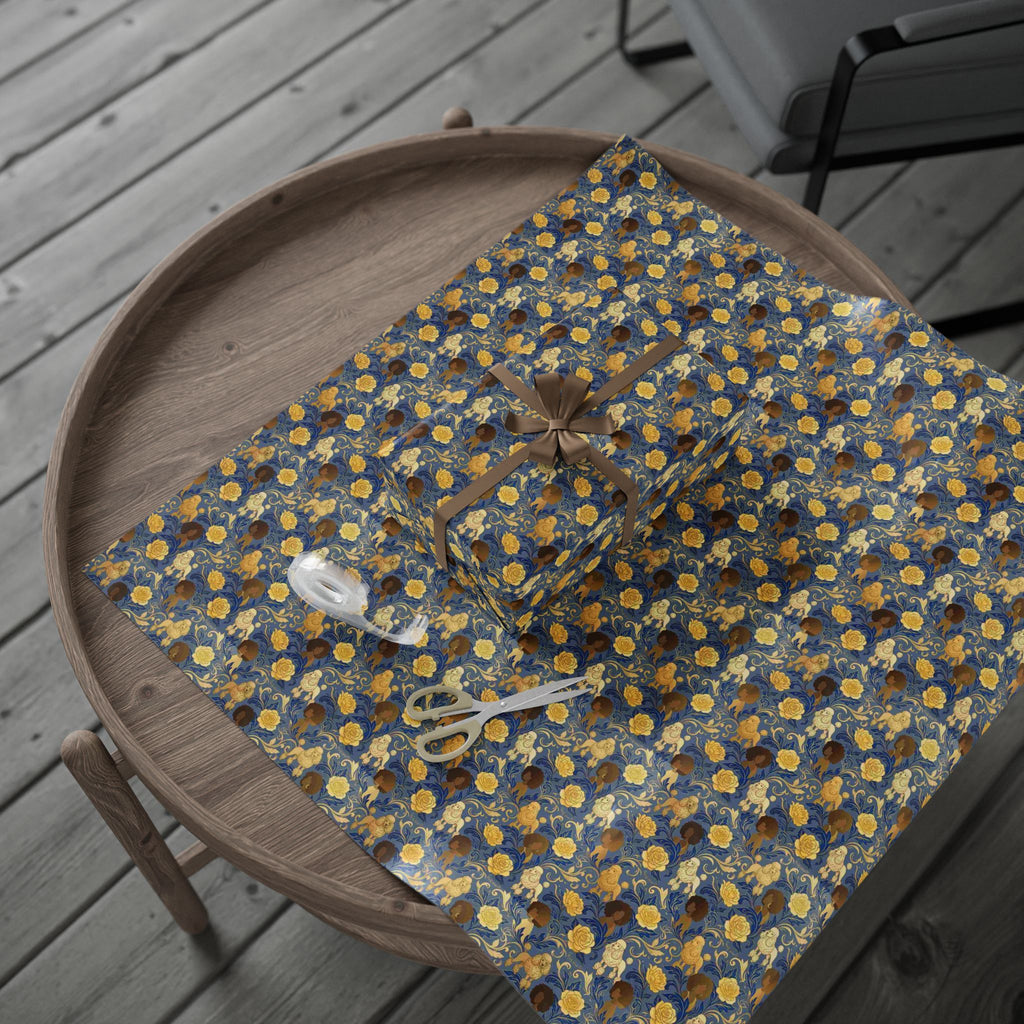 Sapphire Crown & Golden Bloom Wrapping Paper — Family Wrap Co.