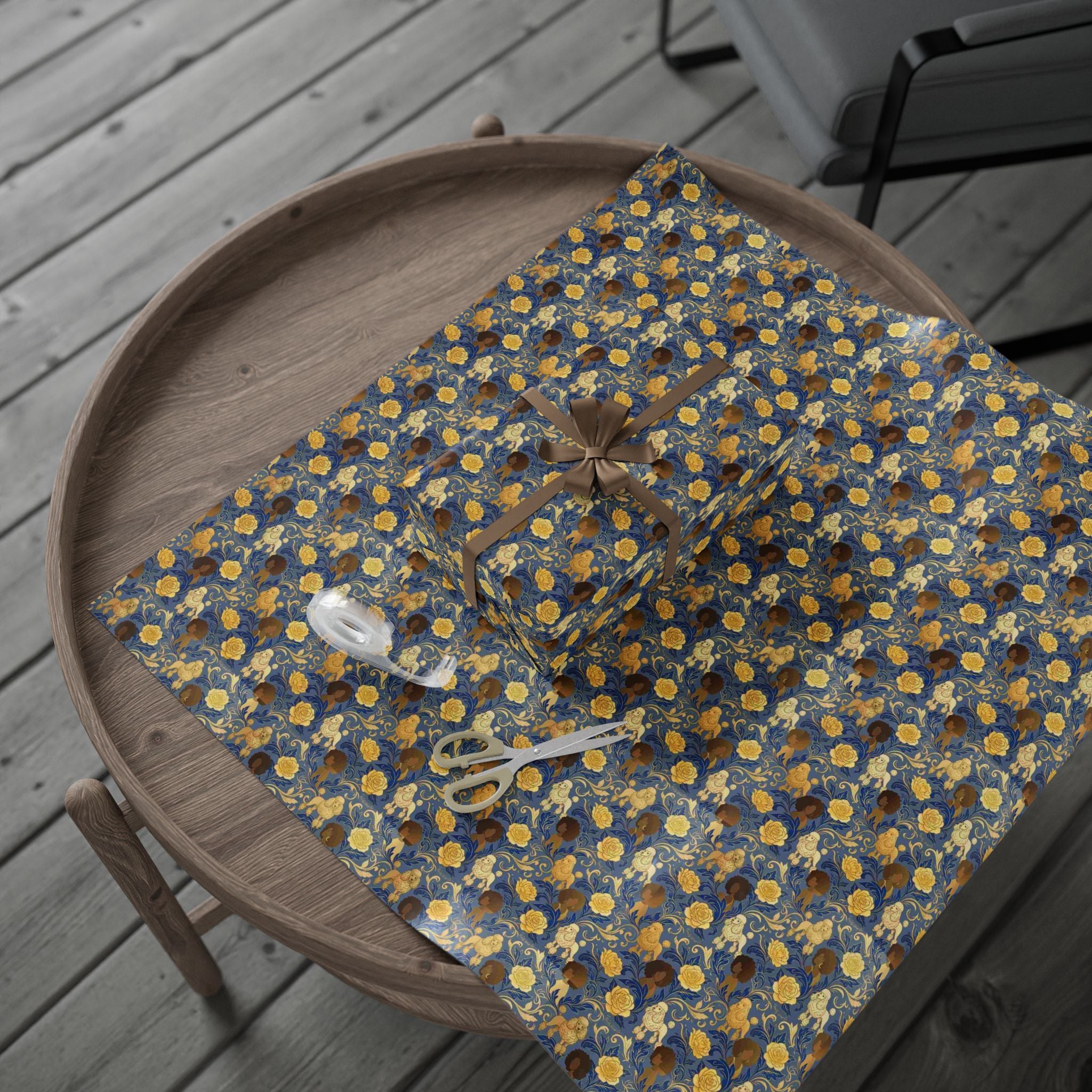 Sapphire Crown & Golden Bloom Wrapping Paper — Family Wrap Co.