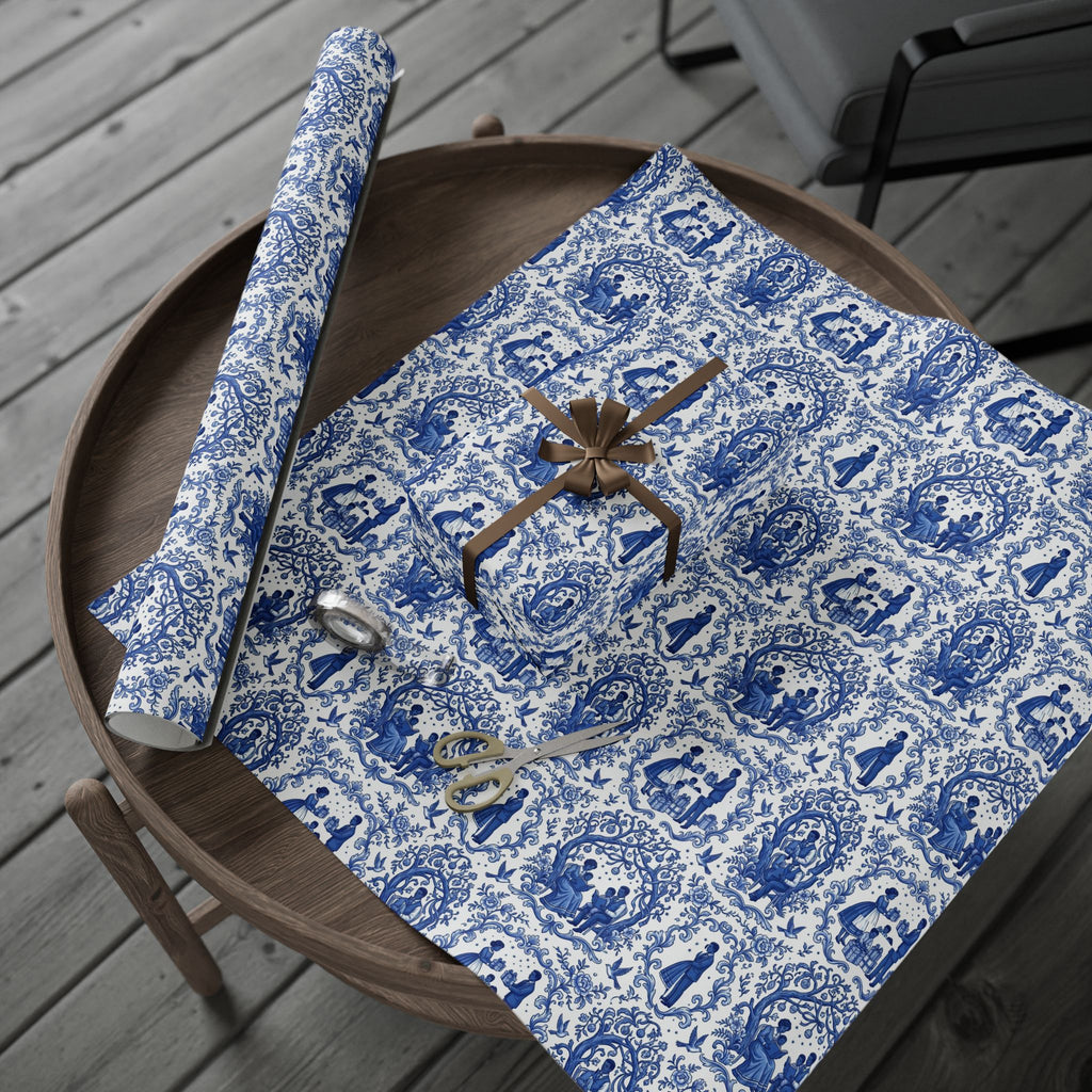Royal Blue & White Porcelain Toile Wrapping Paper — Family Wrap Co.