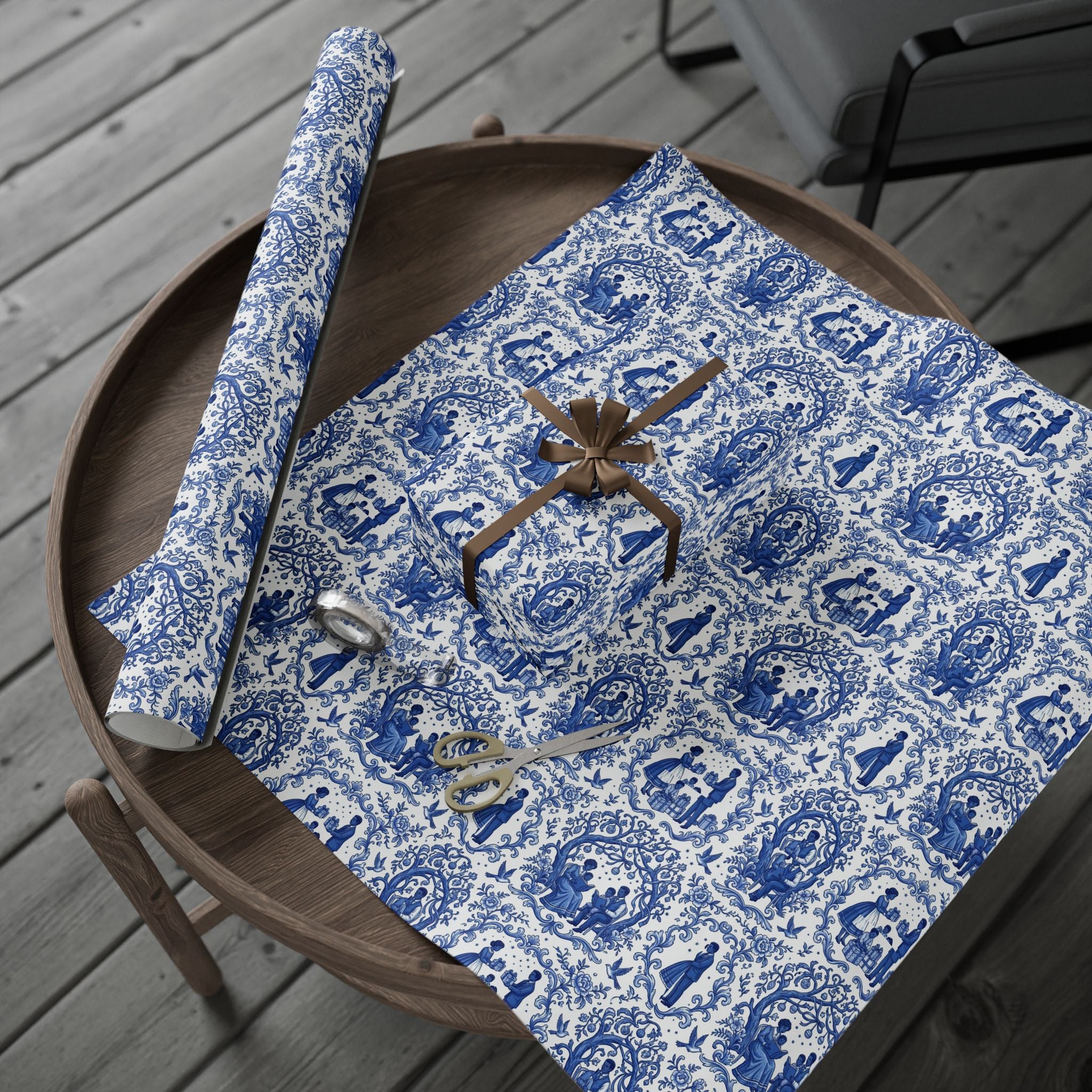 Royal Blue & White Porcelain Toile Wrapping Paper — Family Wrap Co.