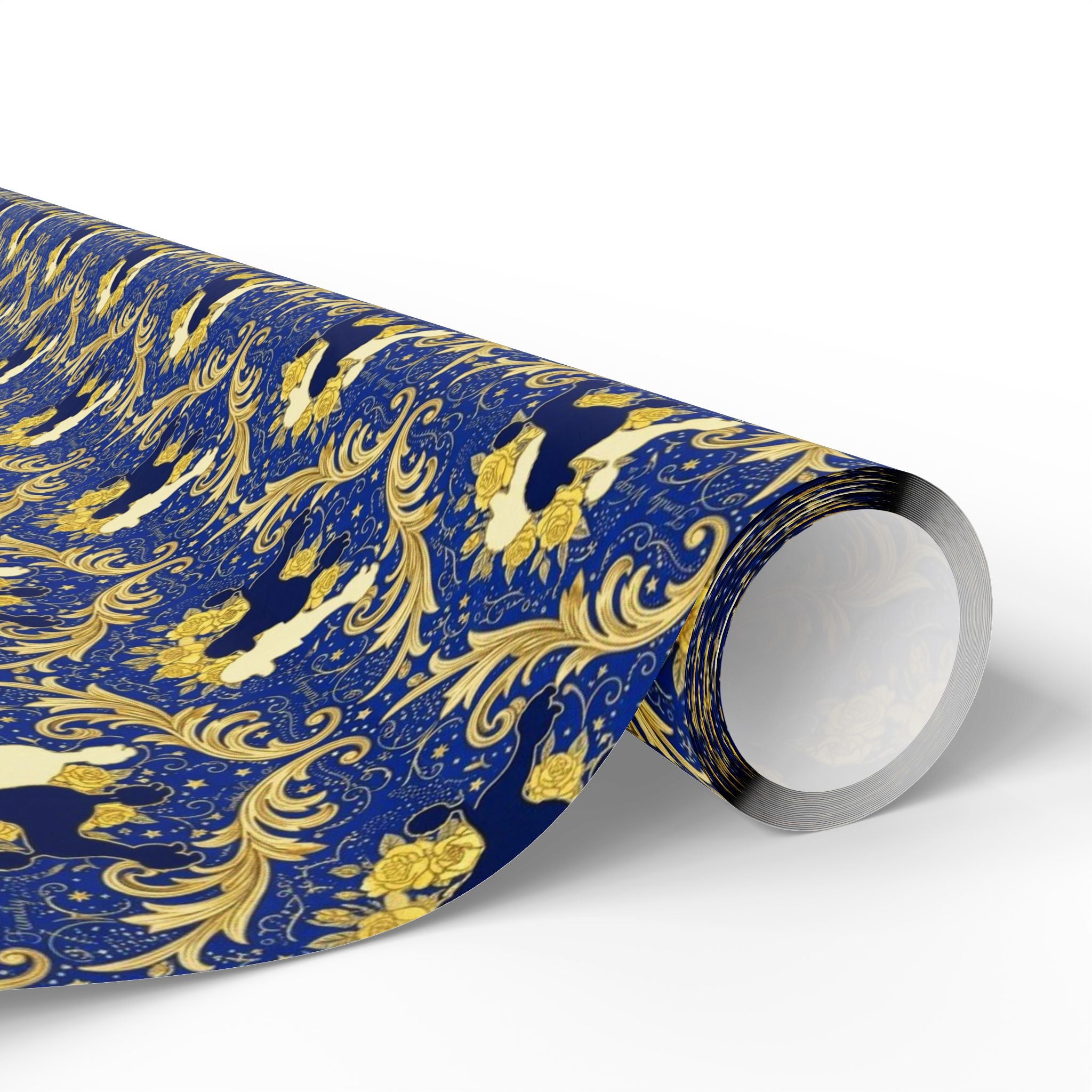 Blue & Gold Filigree Pattern — African American Gift Wrap by Family Wrap Co.
