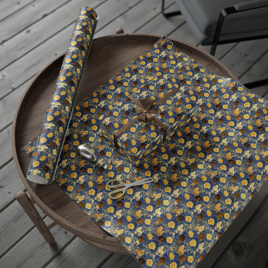 Sapphire Crown & Golden Bloom Wrapping Paper — Family Wrap Co.