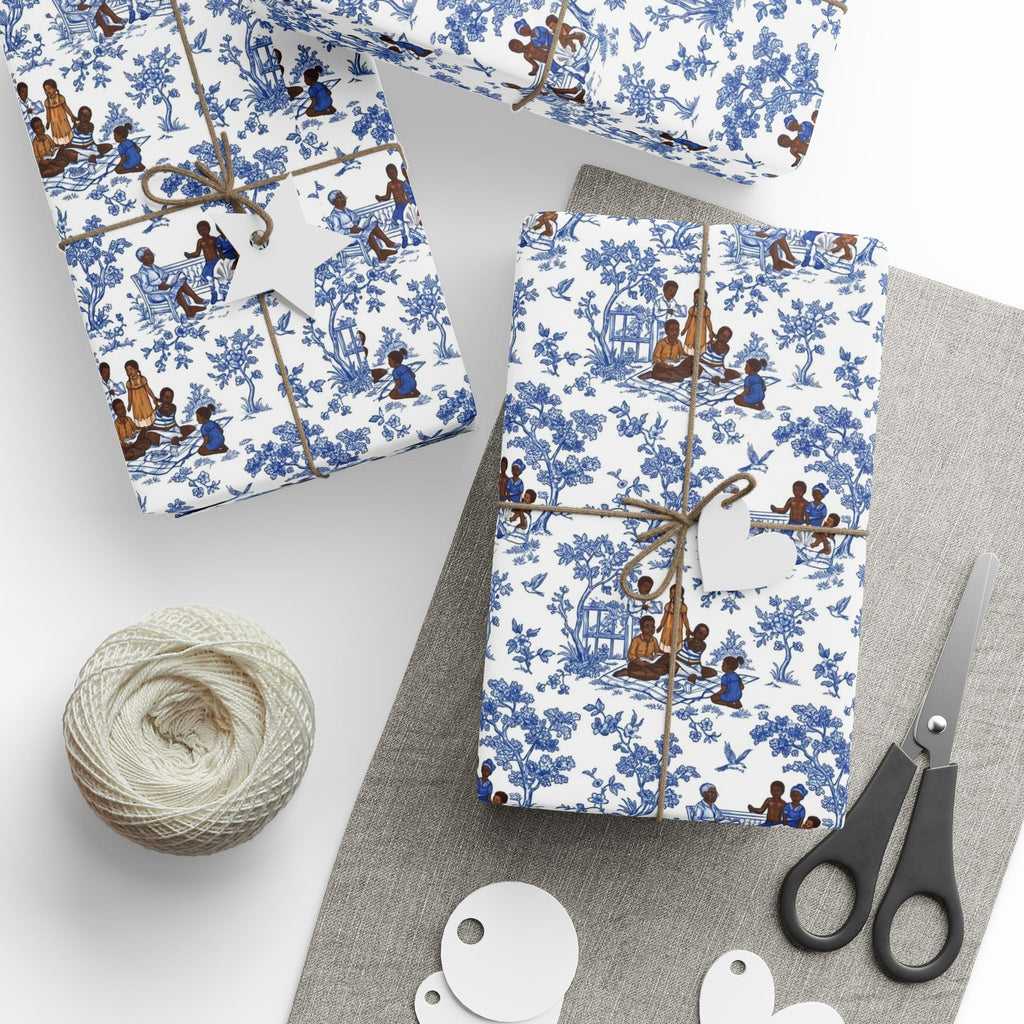 Royal Blue & White Toile Heritage Wrapping Paper — Family Wrap Co.