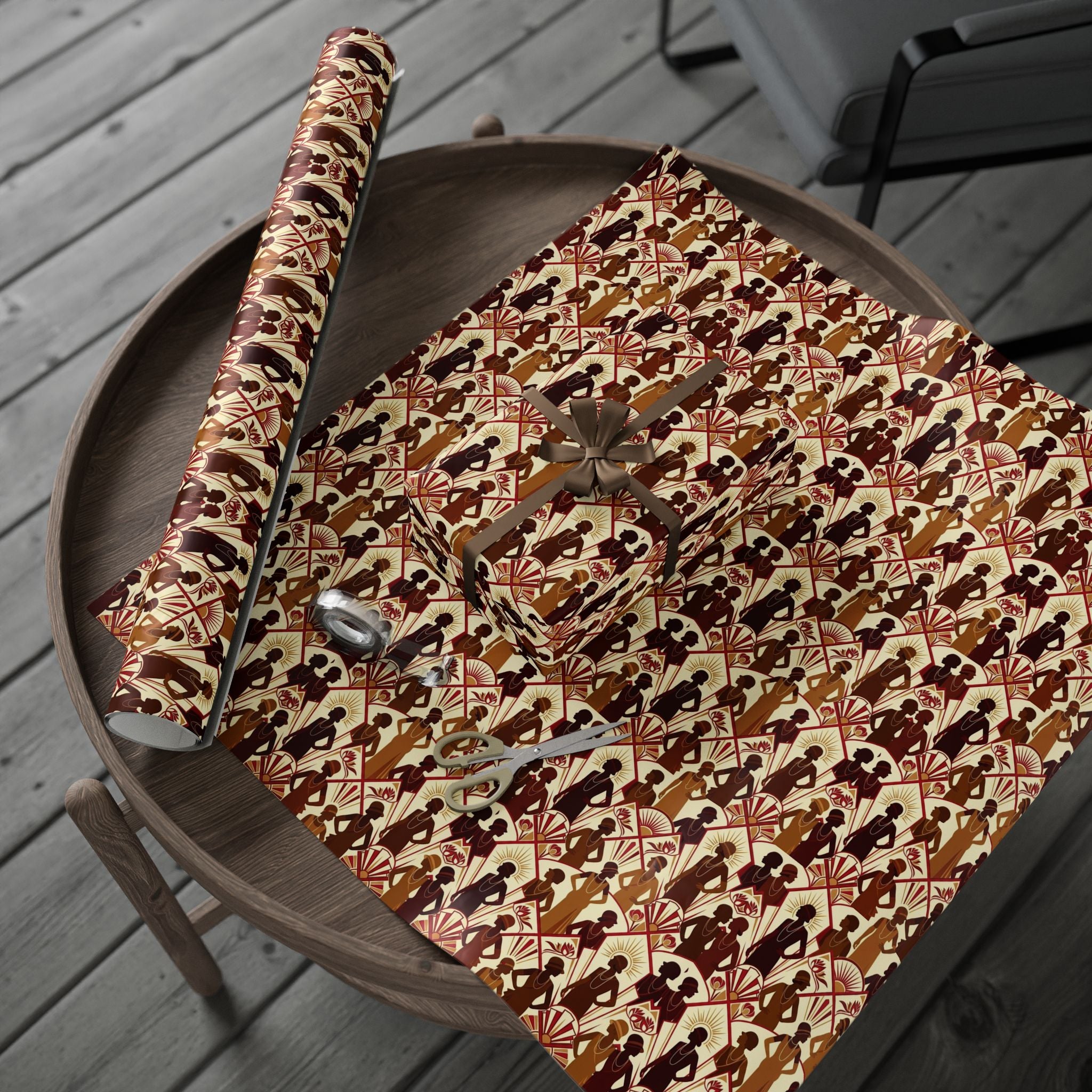 Crimson & Cream Art Deco Silhouettes Wrapping Paper — Family Wrap Co.