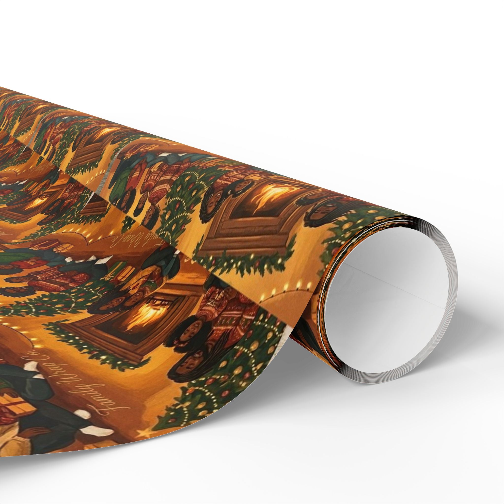 Cozy Family Christmas Gathering Pattern — African American Gift Wrap by Family Wrap Co.