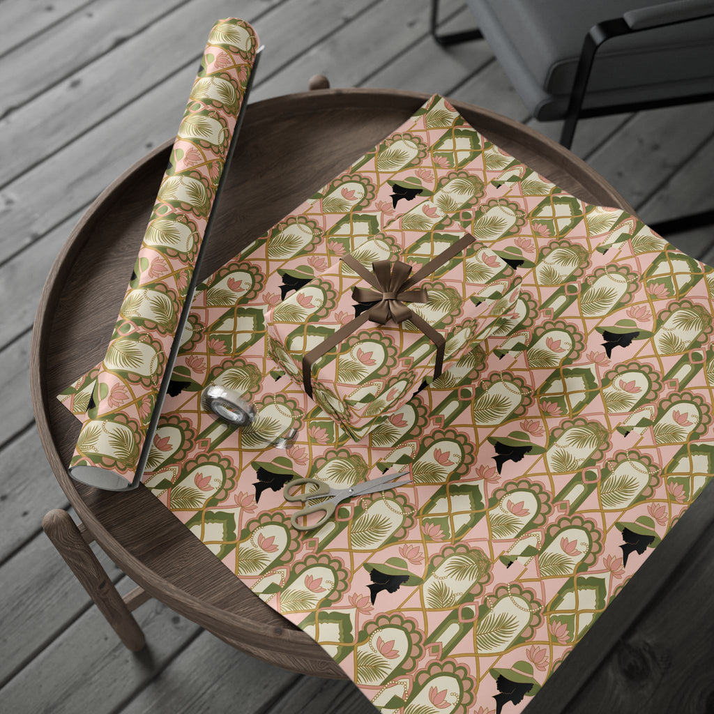 Pink & Green Deco Bloom Silhouettes Gift Wrap — Family Wrap Co.