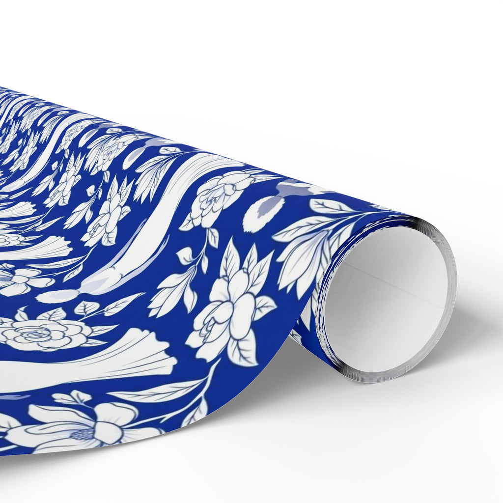 Royal Blue & White Floral Silhouettes Wrapping Paper — Family Wrap Co.