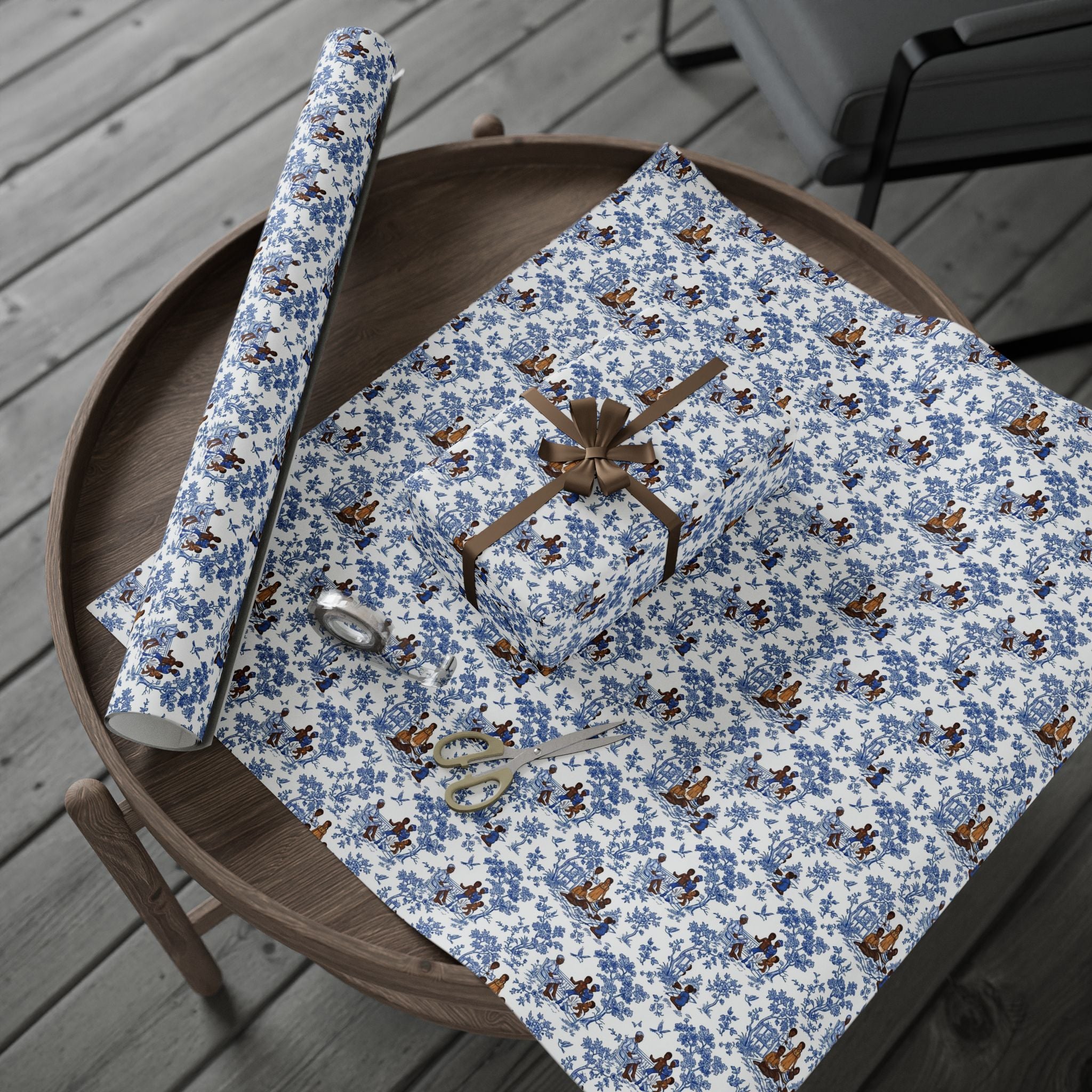 Royal Blue & White Toile Heritage Wrapping Paper — Family Wrap Co.