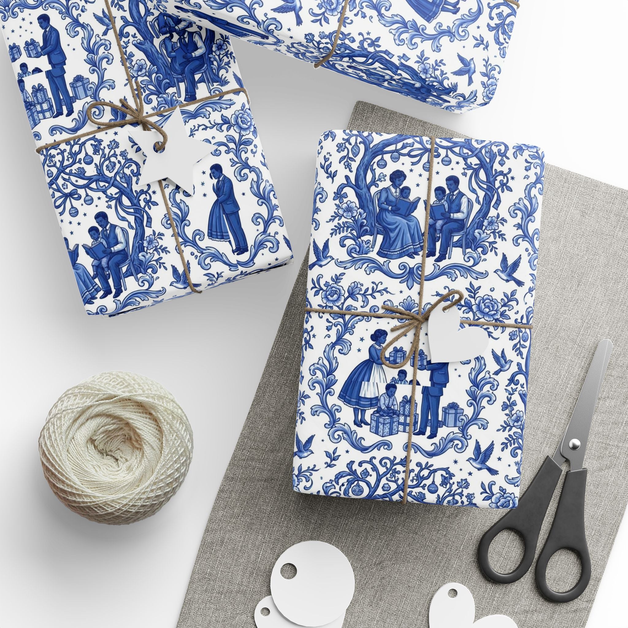 Royal Blue & White Porcelain Toile Wrapping Paper — Family Wrap Co.