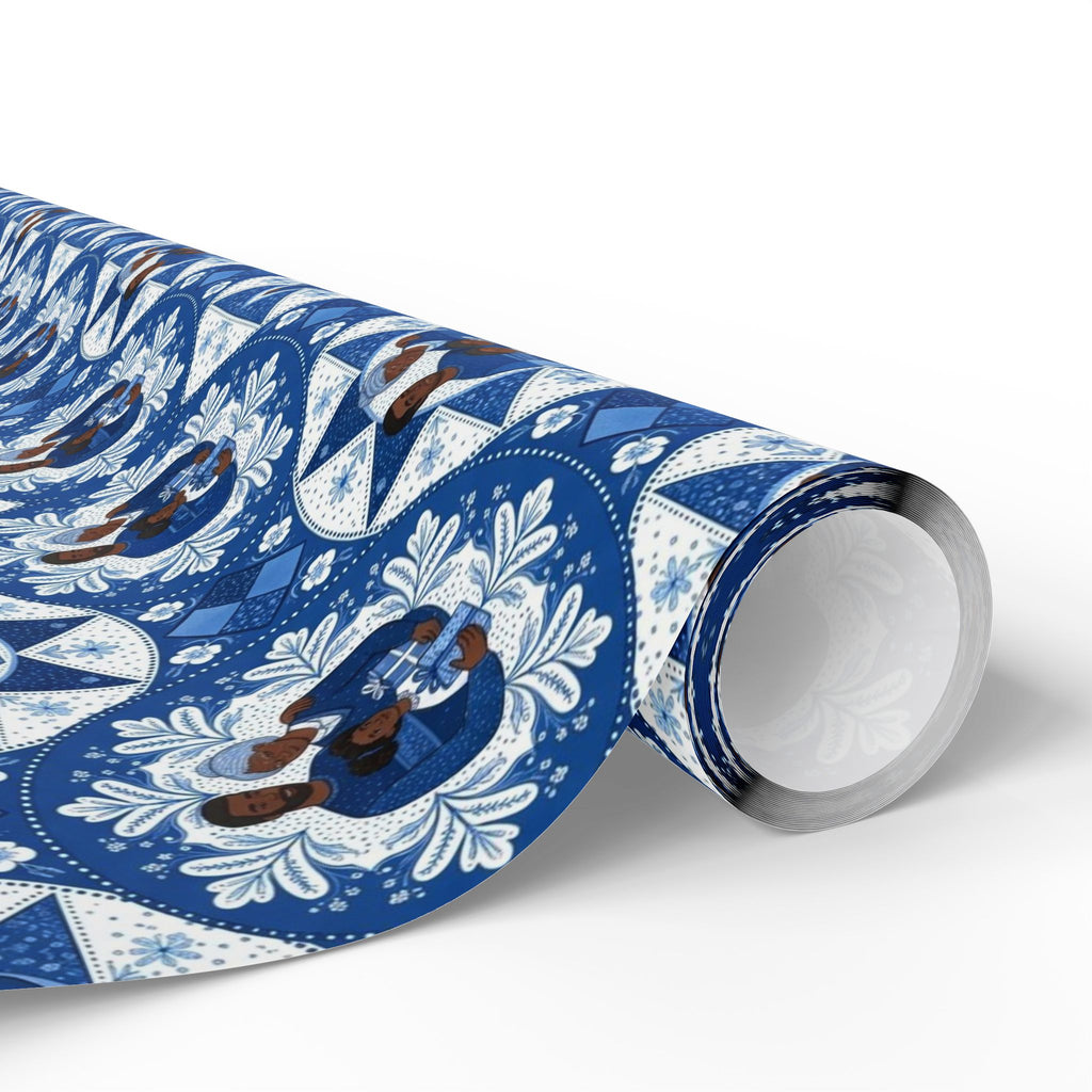 Royal Blue & White Snowflake Quilt Wrapping Paper — Family Wrap Co.