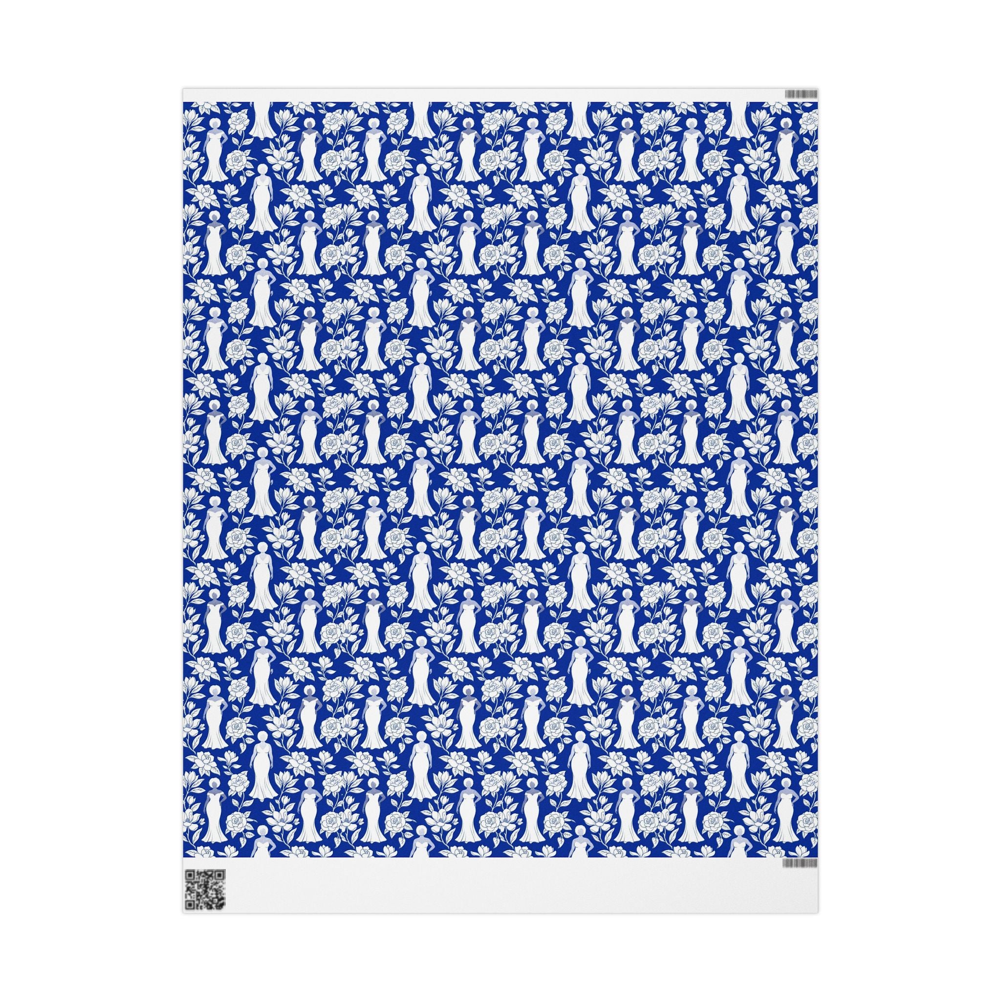 Royal Blue & White Floral Silhouettes Wrapping Paper — Family Wrap Co.