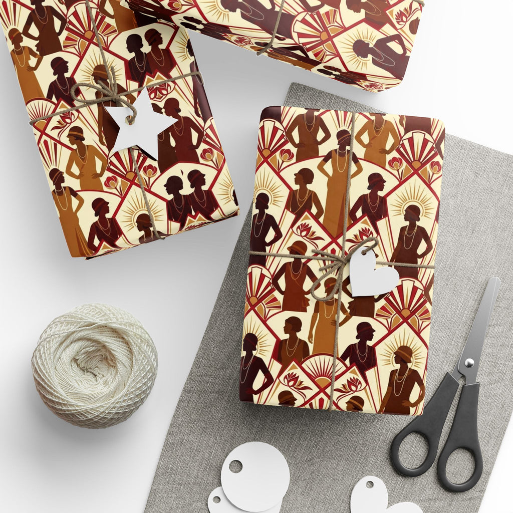 Crimson & Cream Art Deco Silhouettes Wrapping Paper — Family Wrap Co.