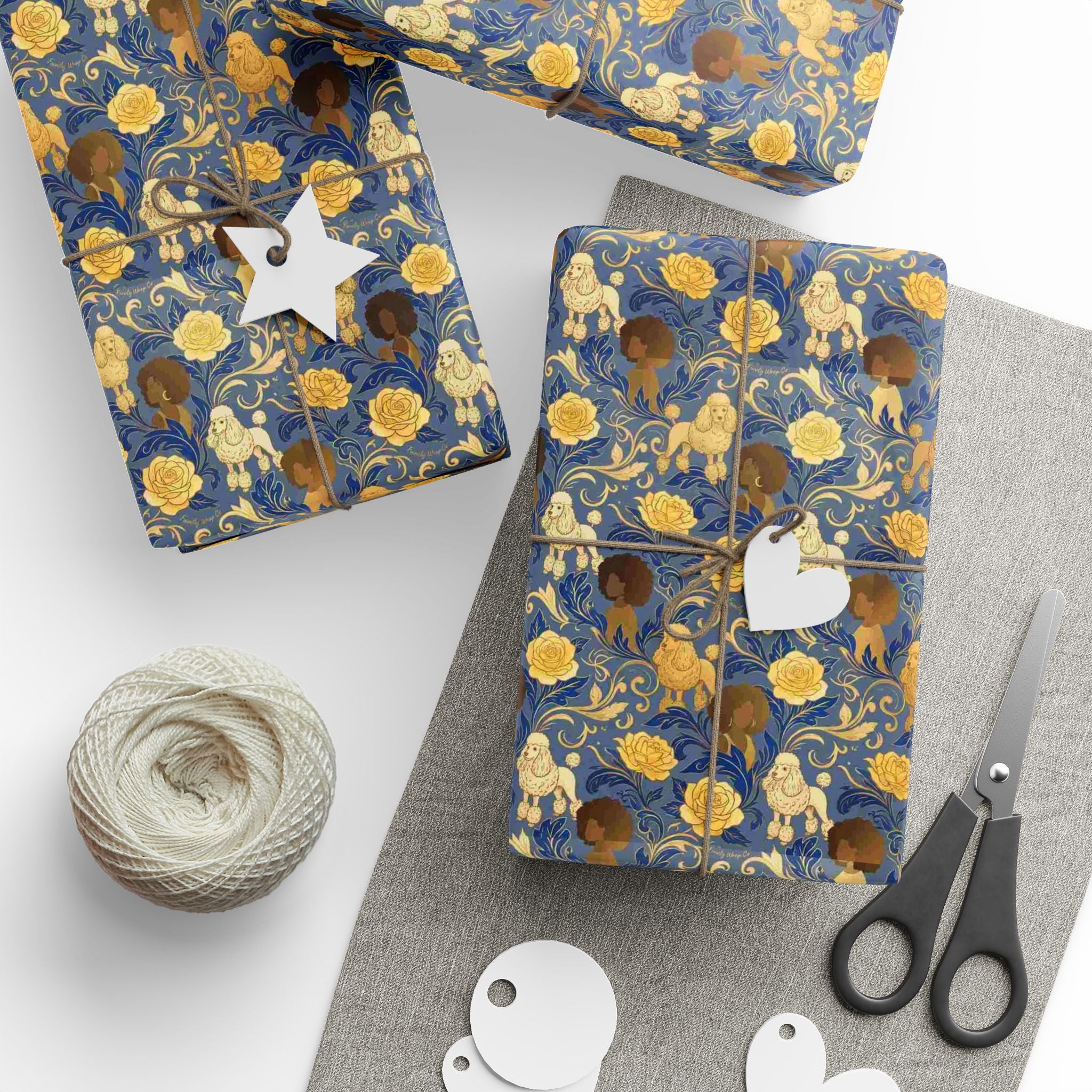 Sapphire Crown & Golden Bloom Wrapping Paper — Family Wrap Co.