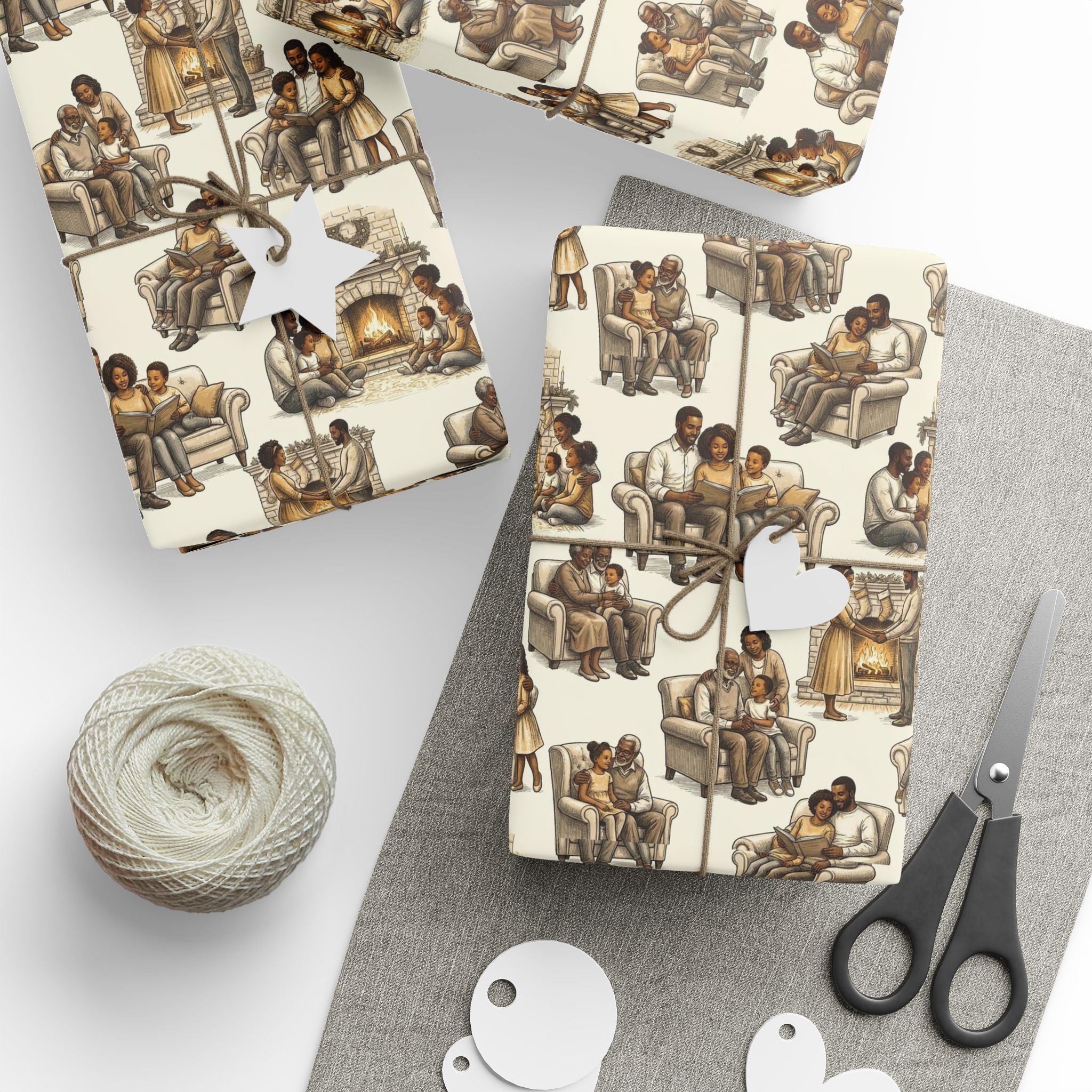 Neutral Toile Hearthside Family Wrapping Paper — Family Wrap Co.
