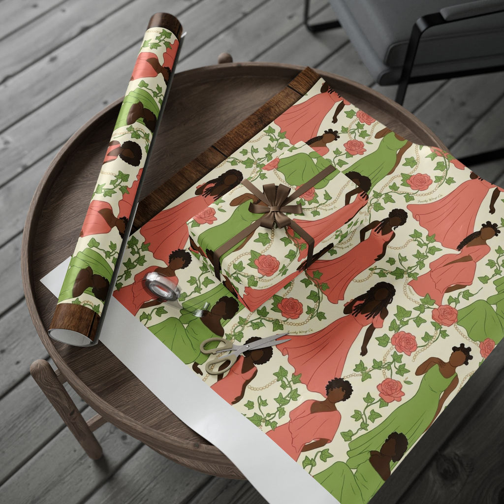 Pink & Green Pearl Garden -- Women of Elegance — African American Gift Wrap by Family Wrap Co.