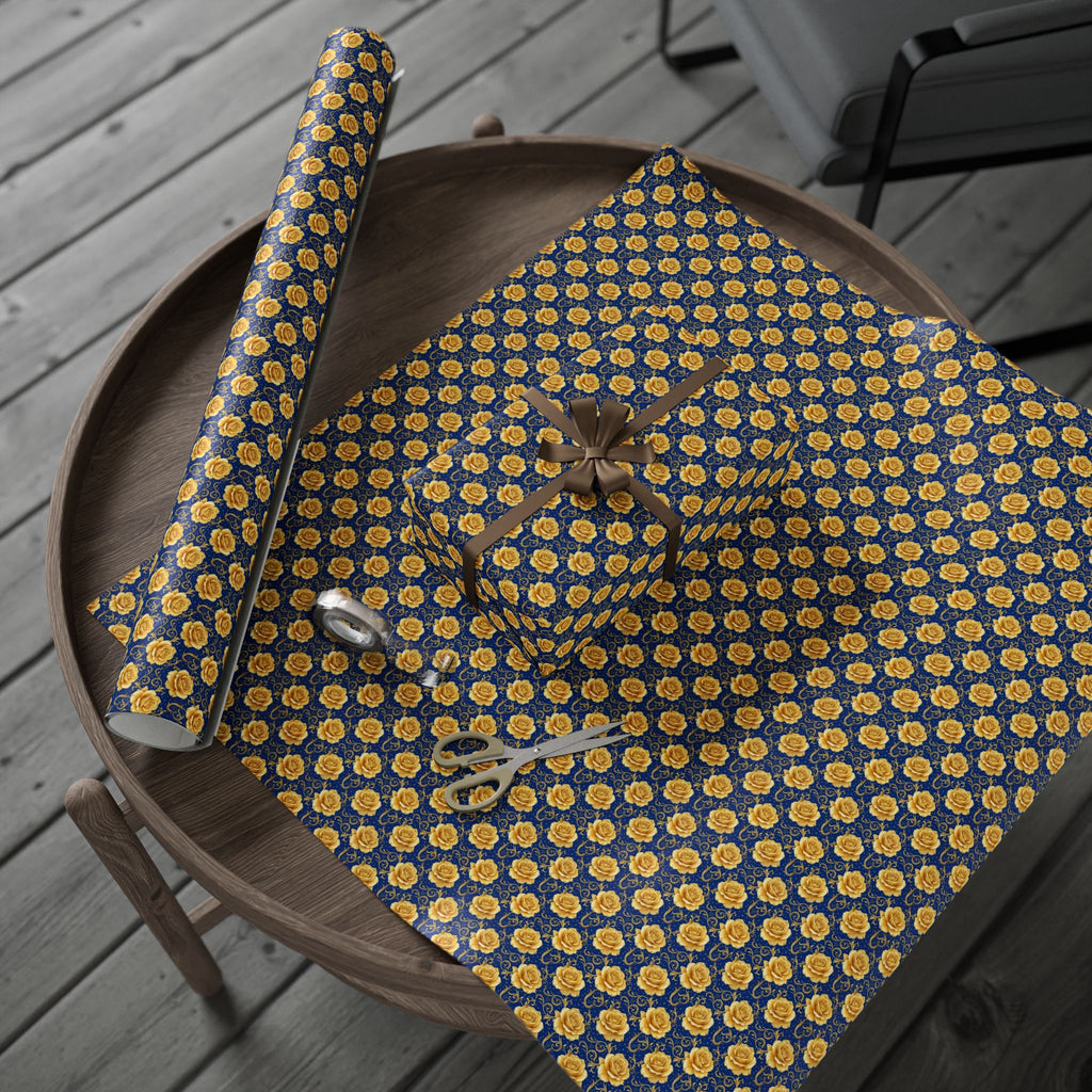 Yellow Tea Rose & Gold Filigree Pattern — African American Gift Wrap by Family Wrap Co.