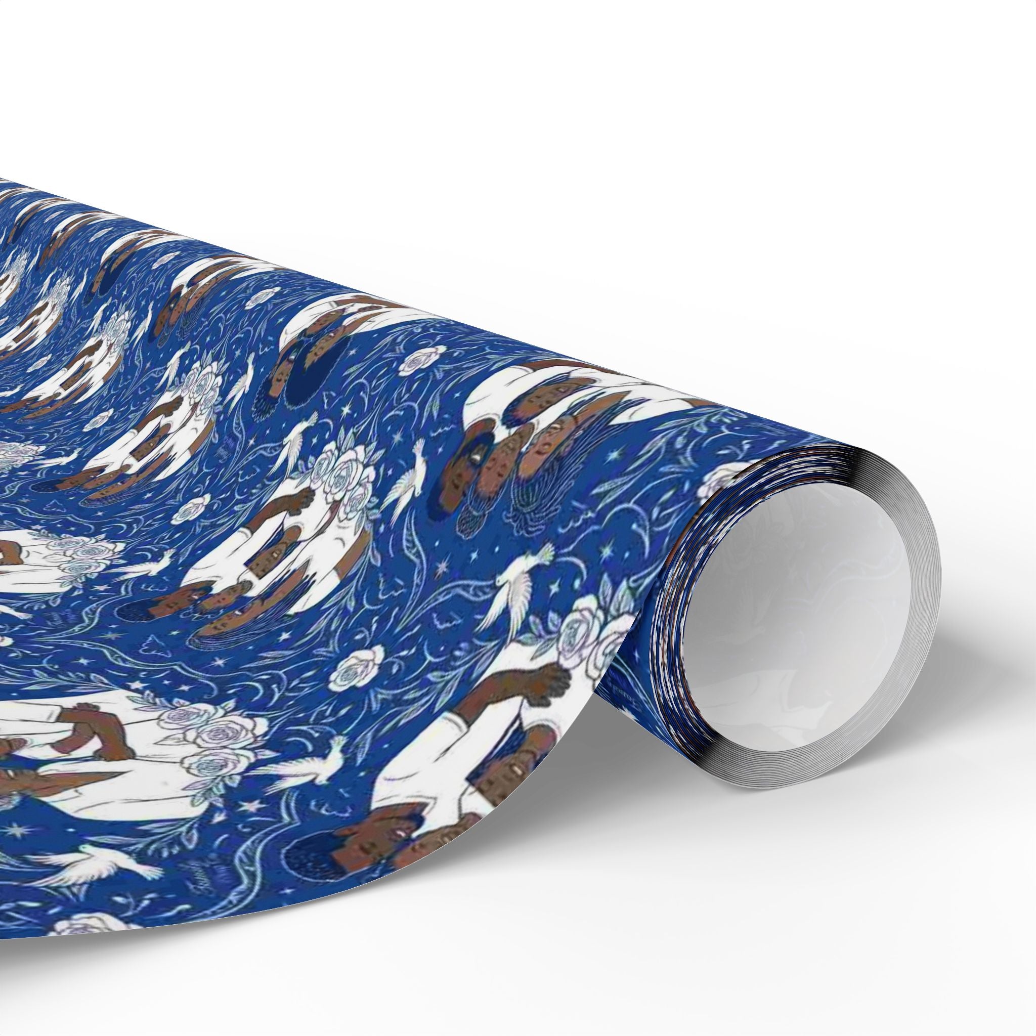 Star Rise Families of Light — Royal Blue & Silver Celestial Wrapping Paper — Family Wrap Co.